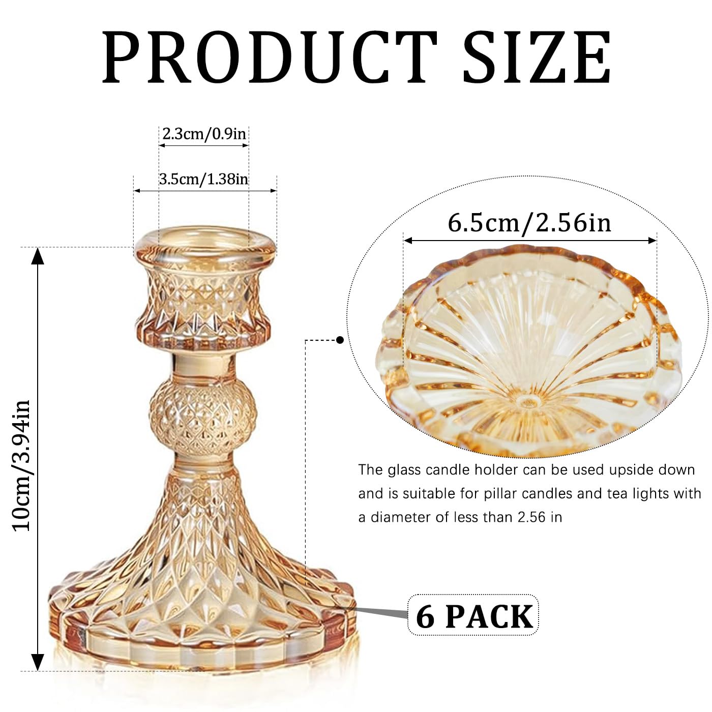 6 Pack Glass Taper Candlestick Holders, Gold Candlestick Holders, 4" H Crystal Candle Holders Decorative Candle Stand Centerpiece for Wedding, Festival, Dinning Party Table Decor