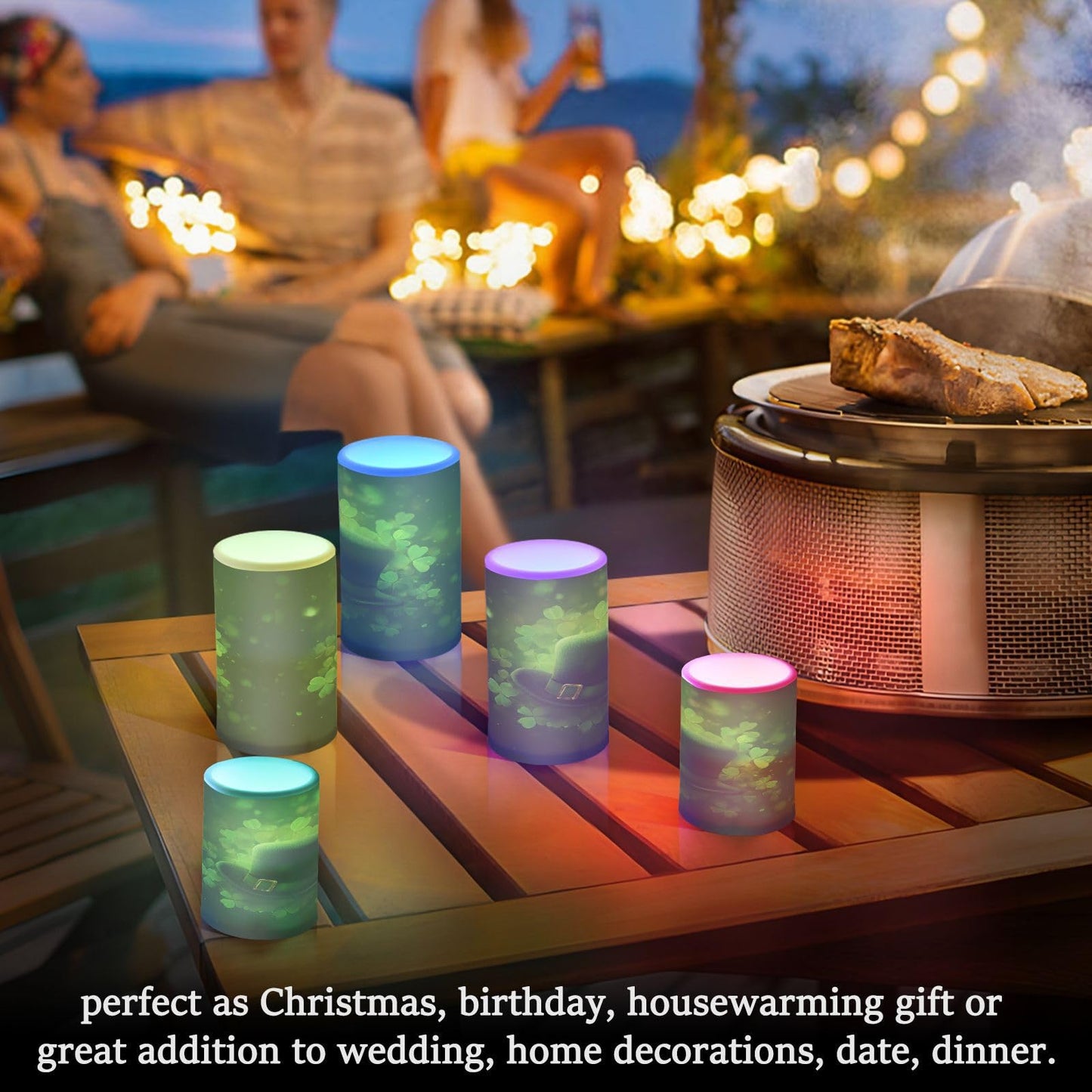 Flameless Candles Battery Operated St Patrick's Day Clover Flickering Led Pillar Candles With Remote Control Black Green Shamrock Colour Changing Warm Light Candles For Halloween Christmas Wedding