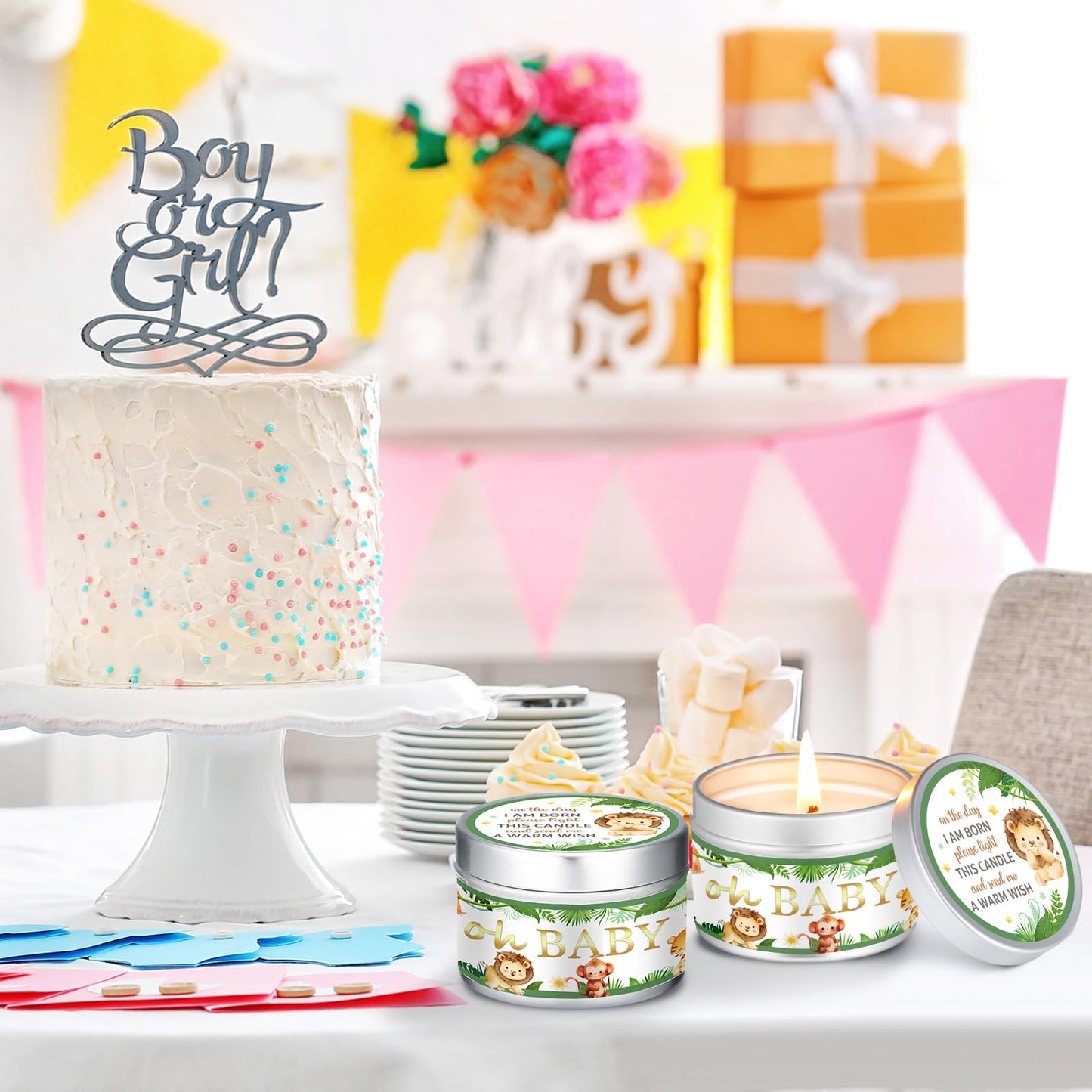 Funtery 12 Pcs Baby Shower Party Favors for Guests Baby Shower Candles Lavender Scented Candle Rustic Tealights Candles Gender Reveal Return Gifts(Animal)
