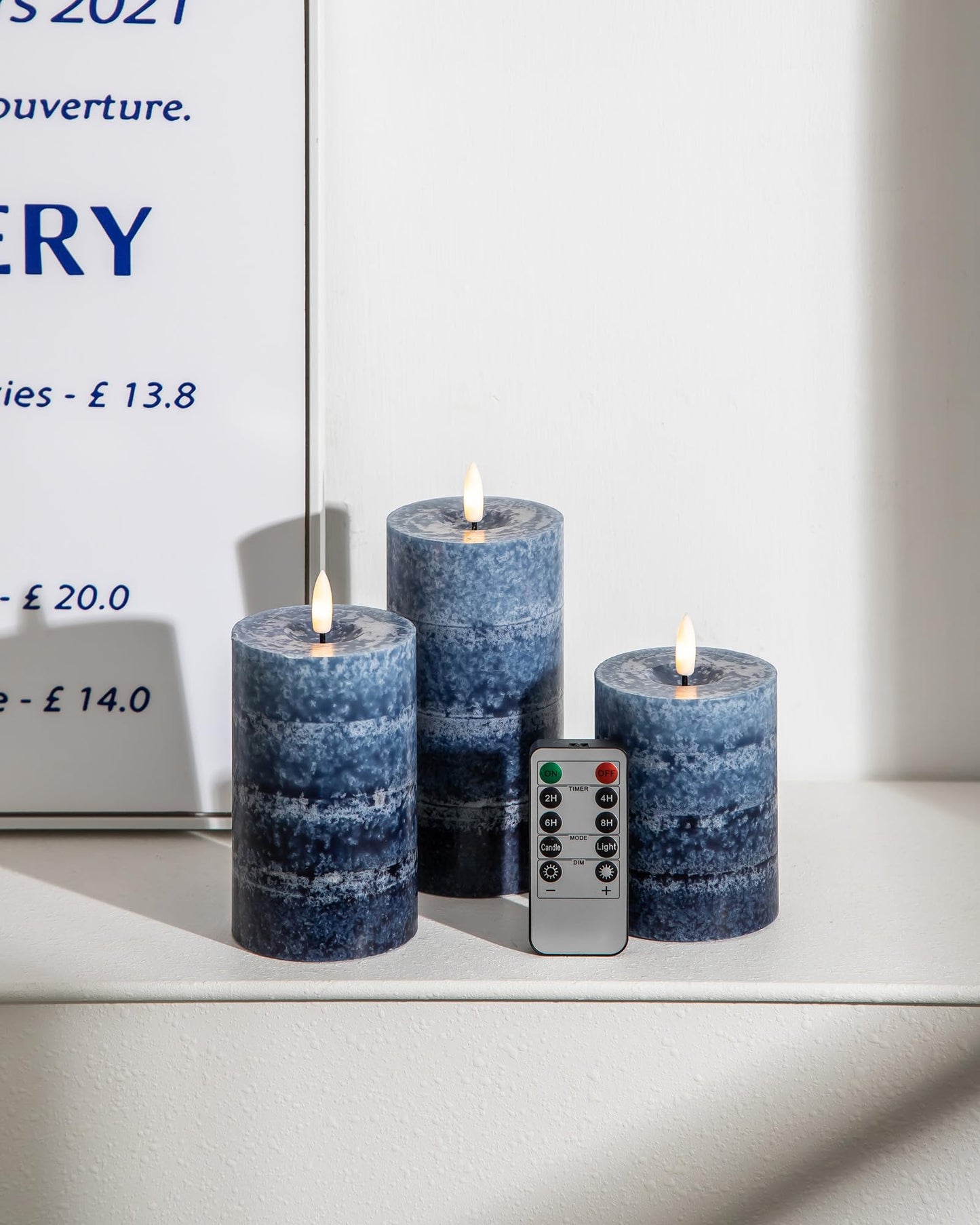 Stmarry Gradient Navy Blue Flameless Candles with Remote and Timer, Real Wax Made LED Pillar Candles Battery Operated with 3D Flickering Flame, 3" x 4",5",6", Navy Blue Decor, Set of 3