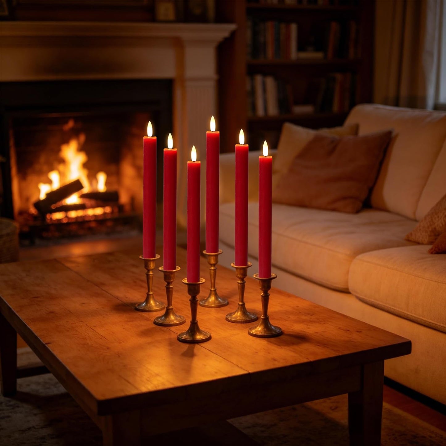Wondise Flameless Taper Candles with Timer, 6 Pack Battery Operated LED Flickering Real Wax Red Candle for Christmas Wedding Dinner Decorations