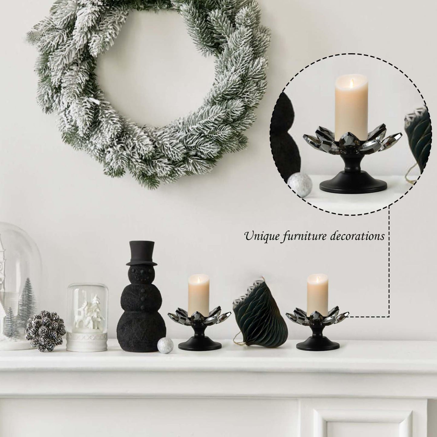 2 PCS Black Crystal Flower Tea Light Holder, Glass Tealight Candlestick with Metal Base, Votive Candle for Table Centerpiece, Wedding/Parties Decor, Nice Gift
