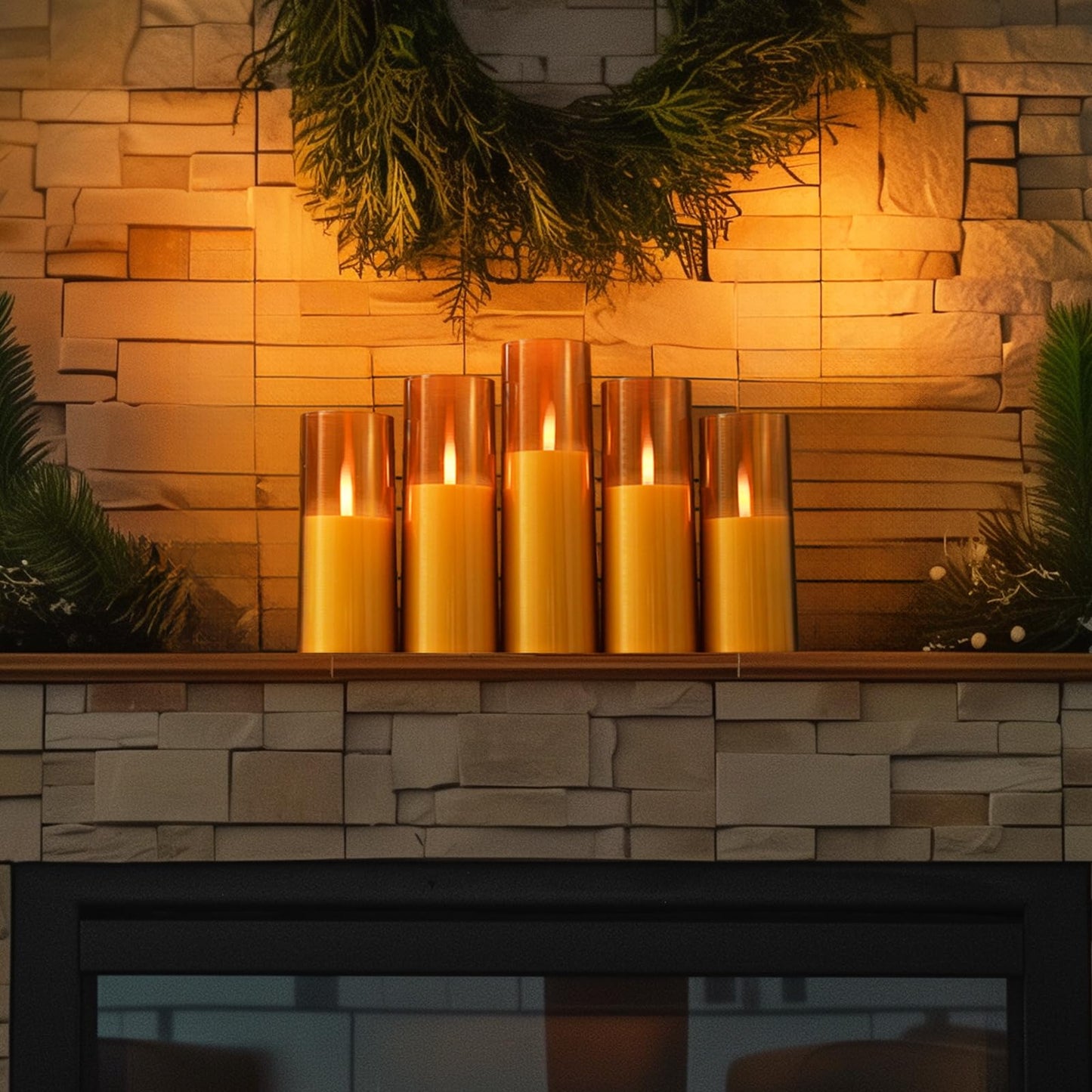 Homemory Amber Flameless Battery Operated LED Candles with Remote Control, Flickering Pillar Candles, 7-Piece Set for Multi-Use Decor, Timer Function Included