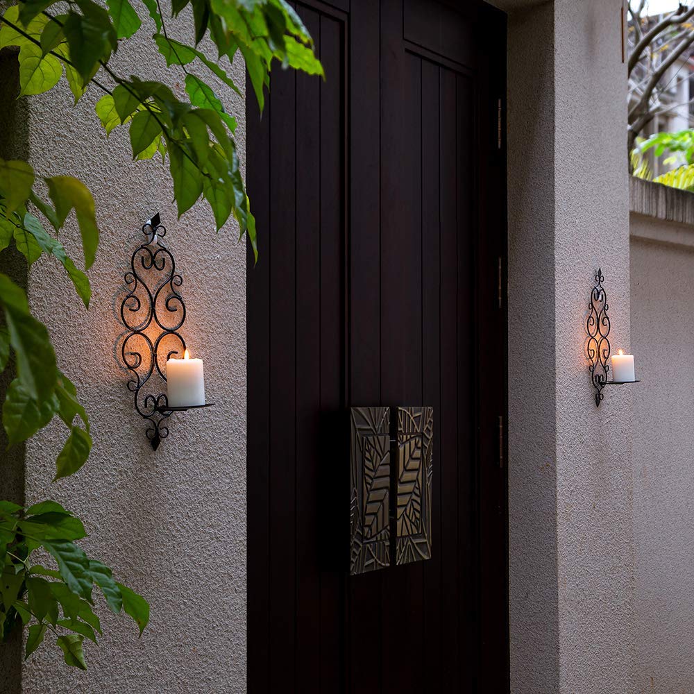 Sziqiqi Iron Wall Candle Sconce Holder Set of 2 Hanging Wall Mounted Pillar Candle Sconces Holder, Wall Sconces Decor for Bedroom Dining Room (Black)