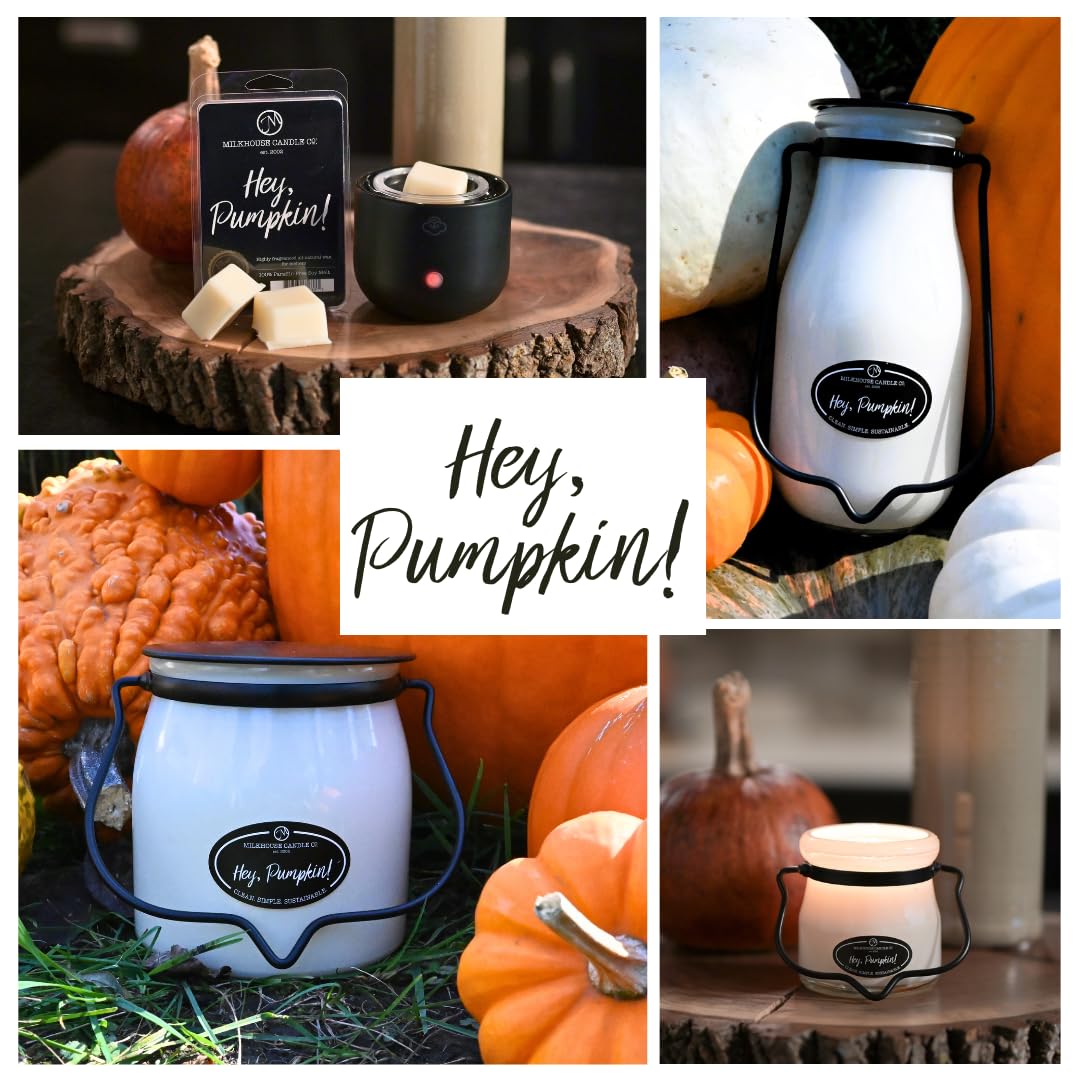 Milkhouse Candle Company Hey Pumpkin! Soy Candle - Salted Caramel | Cinnamon & Clove | Vanilla & Pumpkin Scented - 5 oz Cream Jar with Lid, 35+ Hour Burn Time, Made in the USA