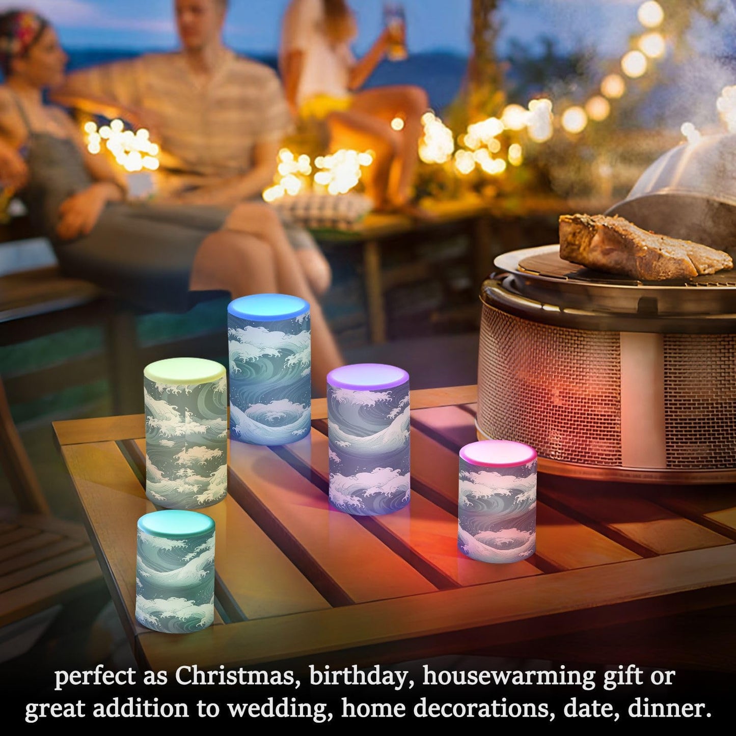 KJIZMO Wave Flameless Candles with Remote and Timer Battery Operated LED Pillar Color Changing Candles for Night Halloween Party Christmas 2 Pack