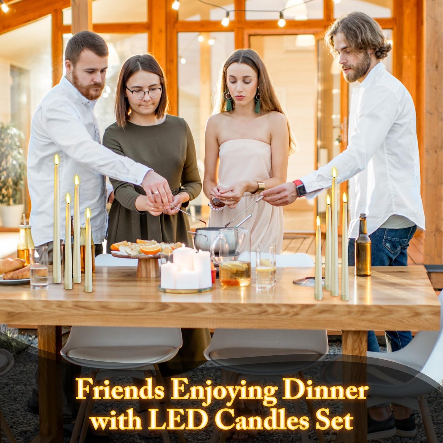 Rossesay 64 Pcs Wedding Flameless LED Taper Candles Battery Operated Candles 4 Sizes of 8.5'', 9.65'', 10.83'', 12.8'' Candlesticks Flickering for Halloween Christmas Church Wedding(Ivory White)