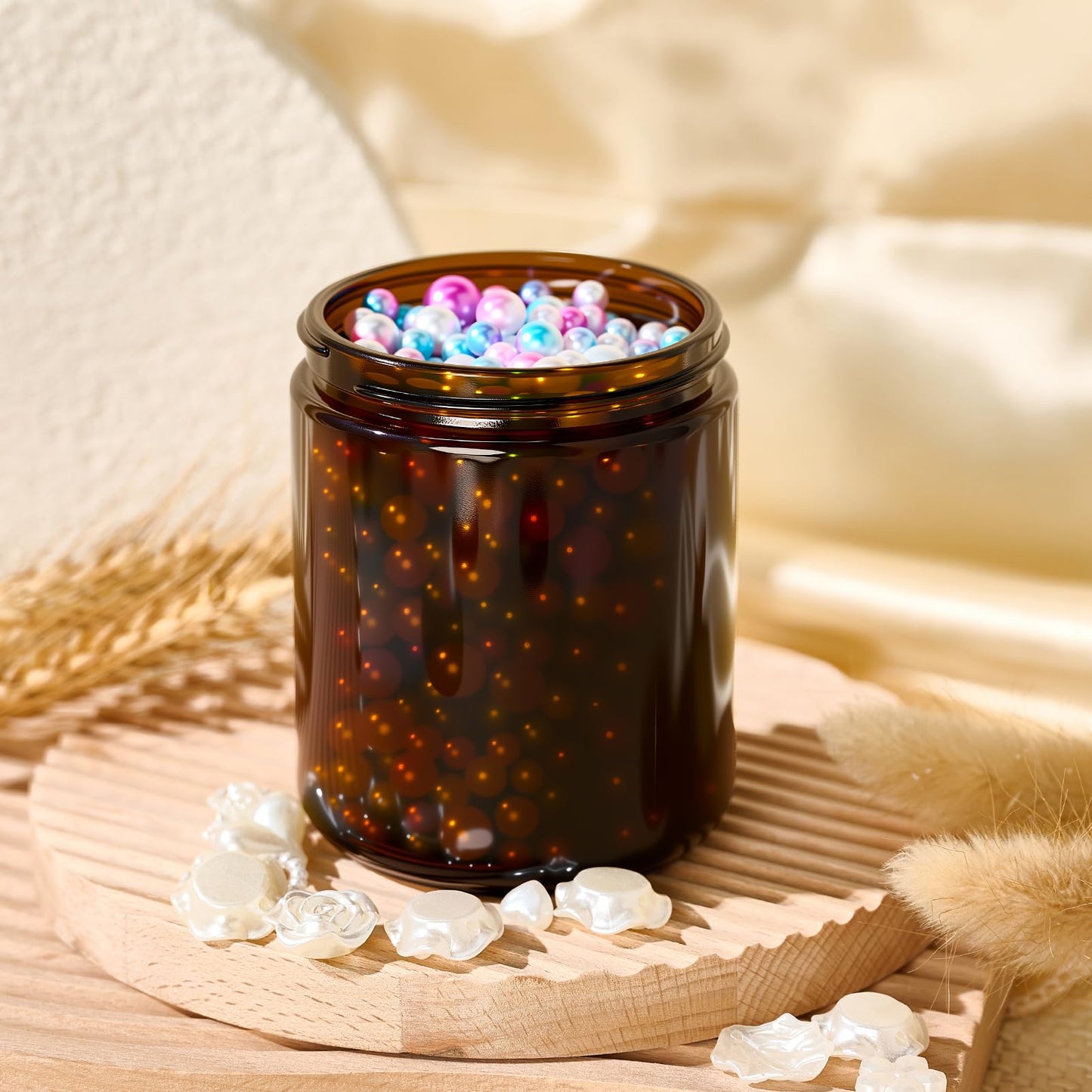 Hoa Kinh 8oz Amber Glass Jars with Lids - 12Pack Empty Airtight Storage Containers for Candle Making, Cosmetic, Spices, Crafts, Food - Refillable, UV Protection, Black Plastic Lid
