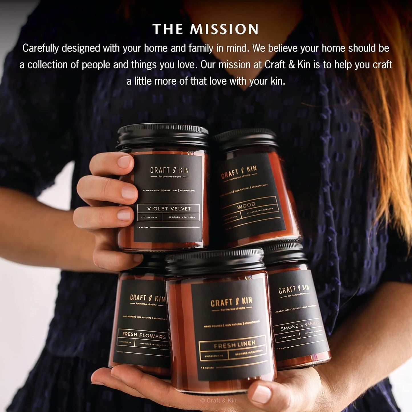 Craft & Kin Scented Candles for Men | Premium Smoke & Vanilla Candle for Home | All-Natural Scent | Long Lasting Winter Candles, 45-Hour Burn Time, 8oz