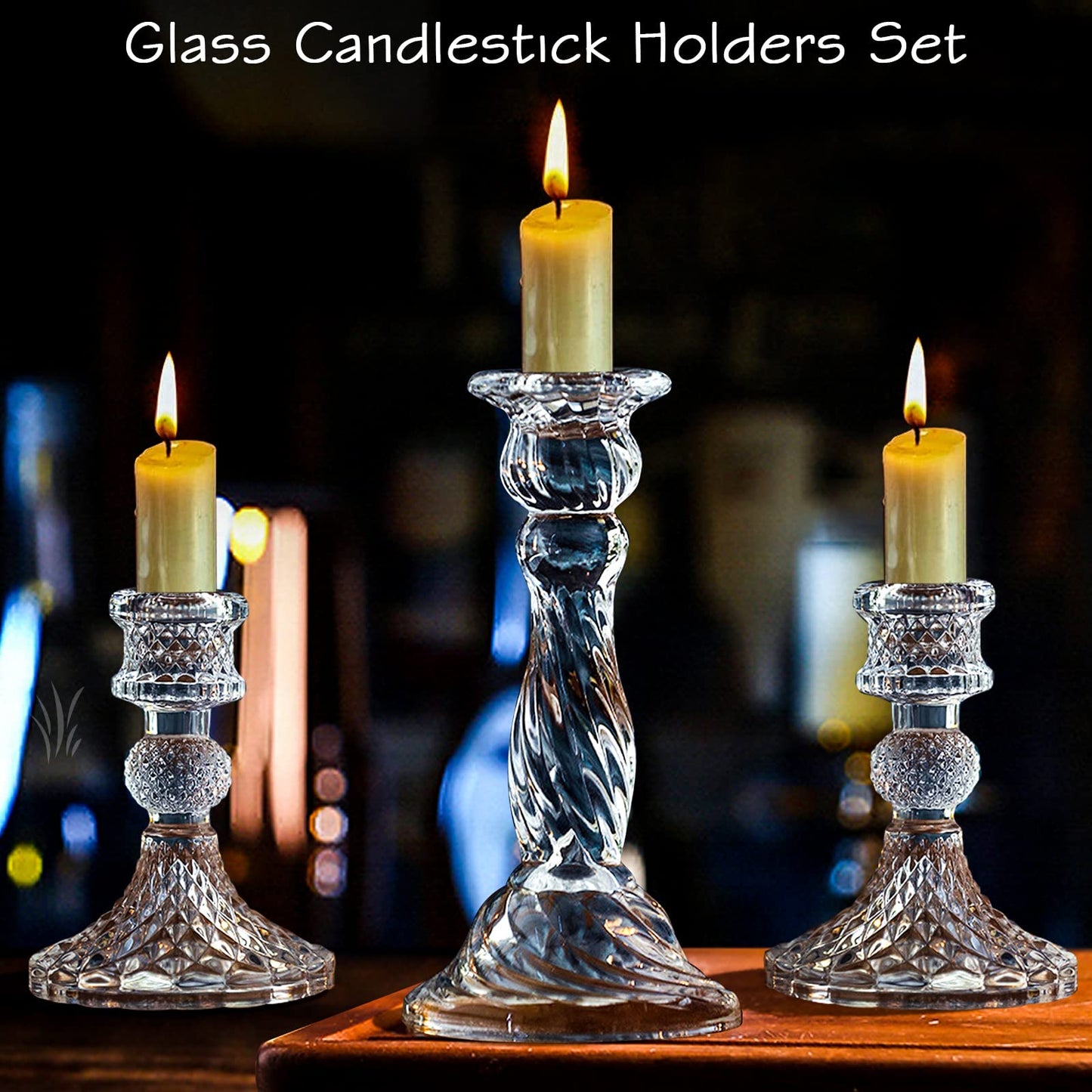 Glass Candlestick Holders - Set of 8 Clear Taper Candlestick Glasses,Crystal Candle,for All Formal Events,Candlelight Dinner,Wedding, Dinning, Party,Home Decoration
