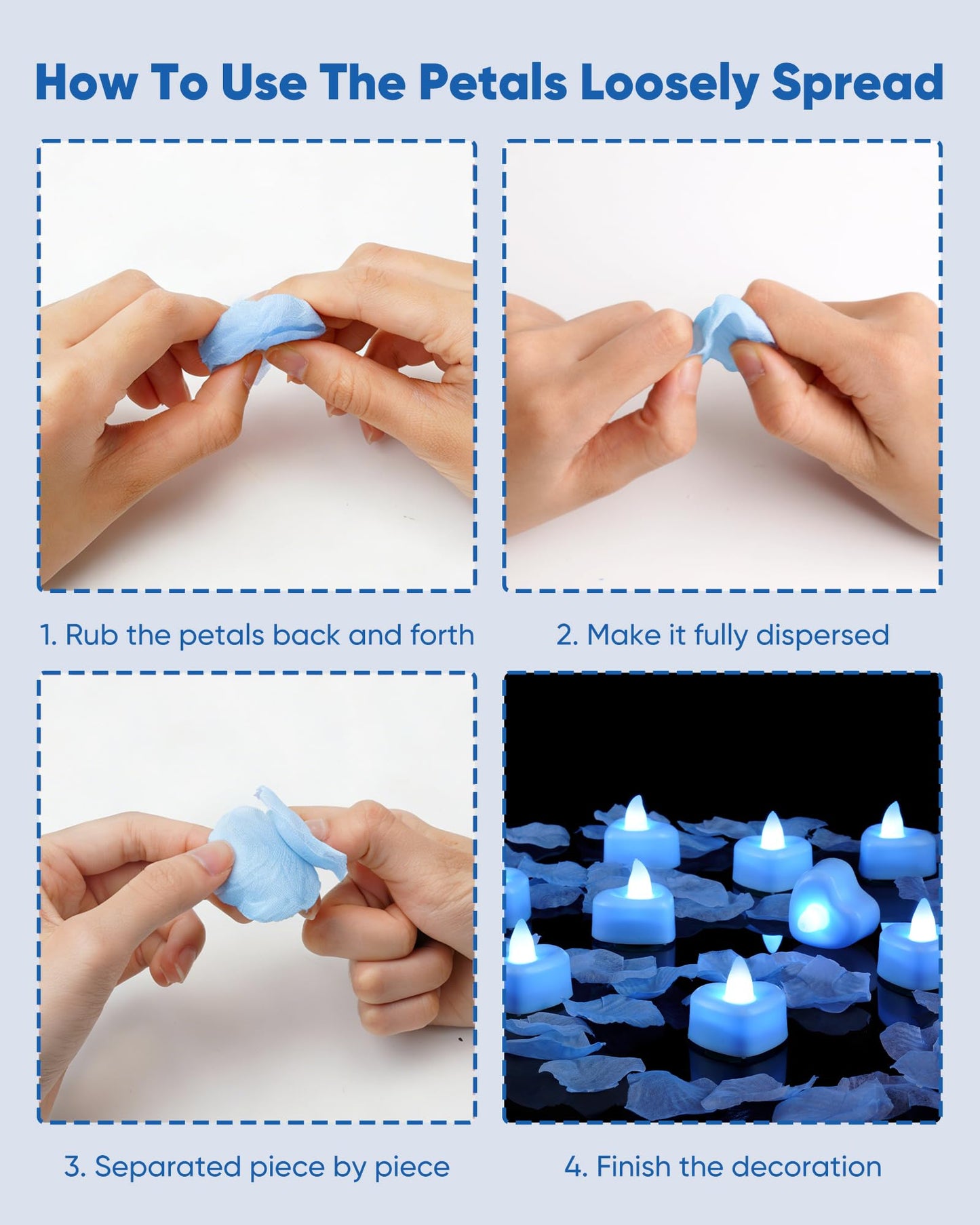 Amagic 1000 Pieces Light Blue Artificial Rose Petals with 12 Light Blue LED Tea Lights, Rose Petals and Candles Set for Proposal, Anniversary, Romantic Night, Wedding Decor