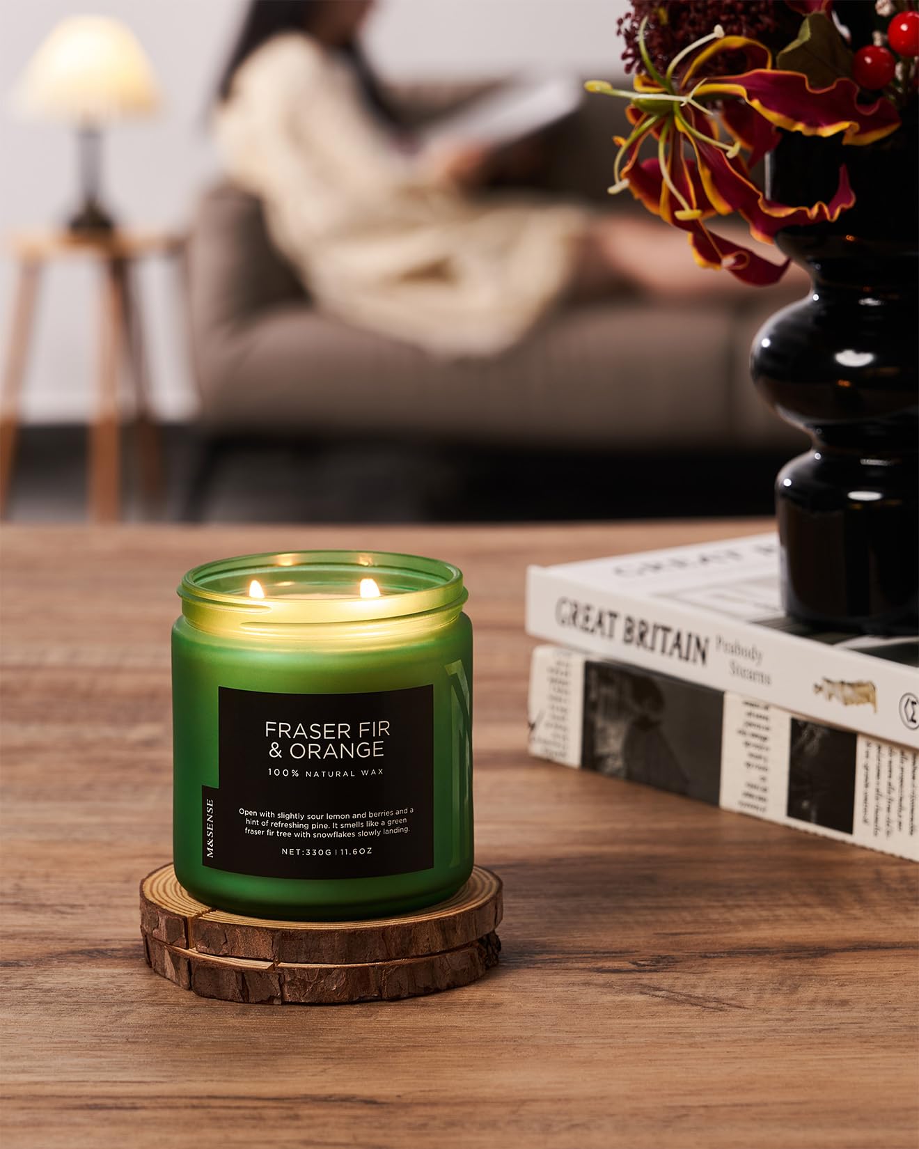 M&SENSE Fraser Fir Pine Scented Candle, Natural Soy Wax Non Toxic Candles 70 Hours 2 Cotton Wick 11.6oz Cozy Home Fragrance Aromatherapy Candle for Birthday Holiday Gifts for Mom Women