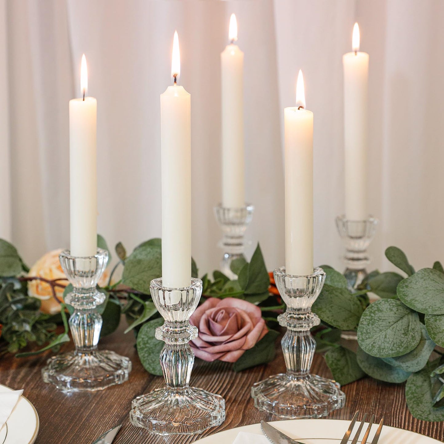 4.33" Tall Glass Candlestick Set of 6 Clear Crystal Candle Holders for Glass Taper Holder Decor for Wedding Birthday Party Christmas