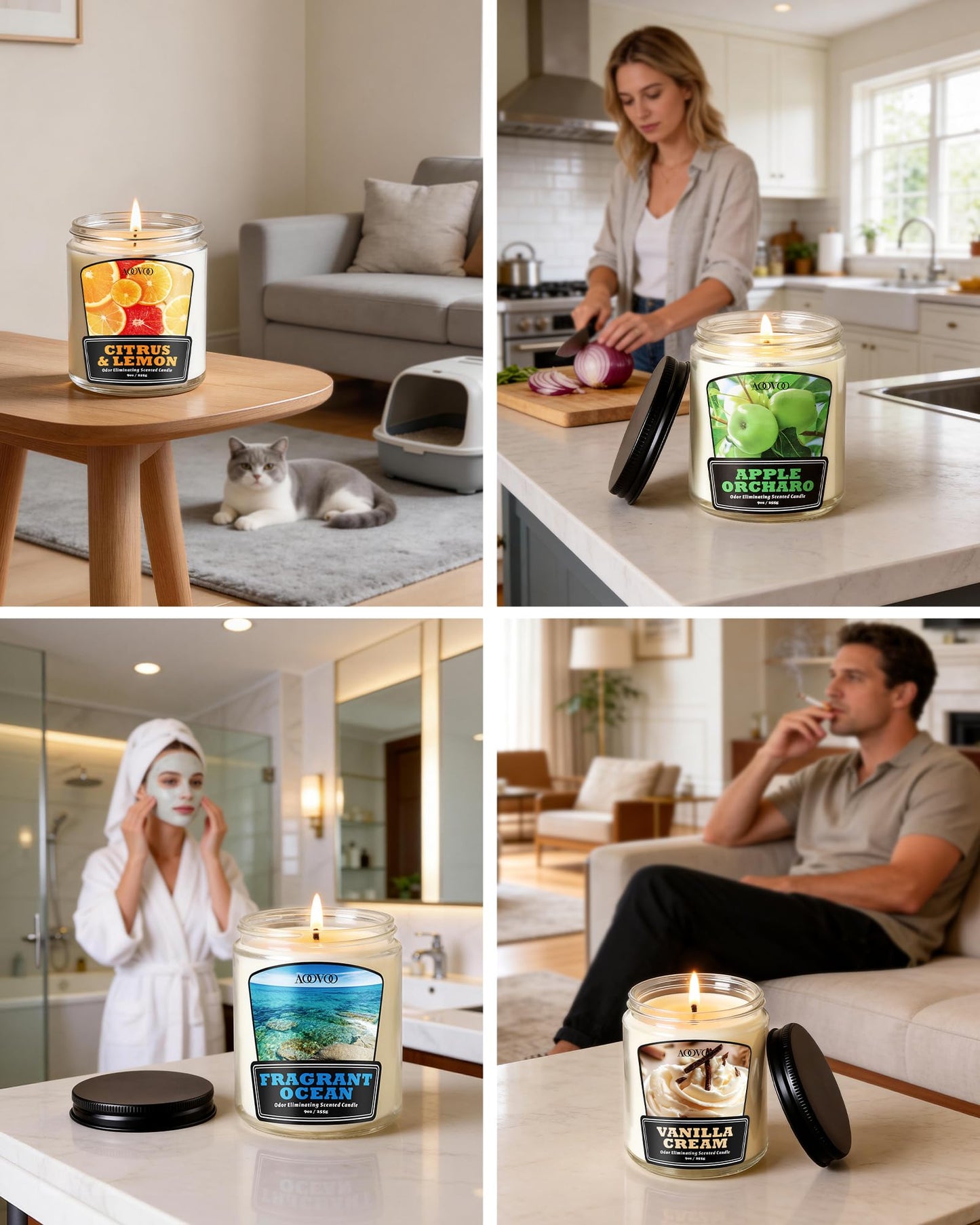 AOOVOO Vanilla Cream 2 Pack Odor Eliminating Candle - Up to 100 Hours Burn time, Eliminates 95% of Pet, Smoke, Food, and Other Smells Quickly, 18 oz Non Toxic Highly Fragranced Air Freshing Soy Candle