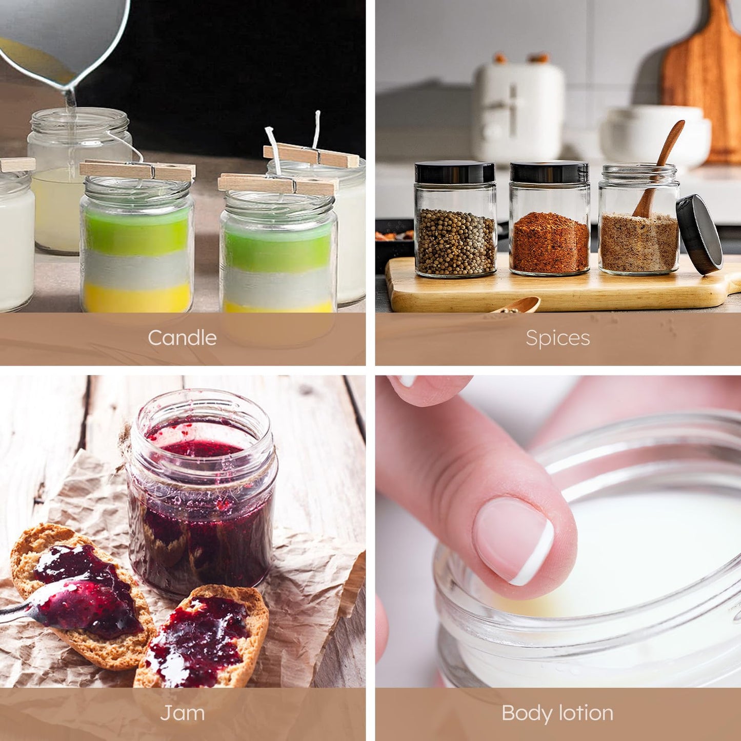 Tecohouse 8oz Glass Jars with Lids, 3 Pack Candle Jars with Blank Labels, 250g Clear Wide Mouth | Cosmetic Containers for Sample, Cream, Lotion, Honey, Powder, Jelly | Kitchen & Home