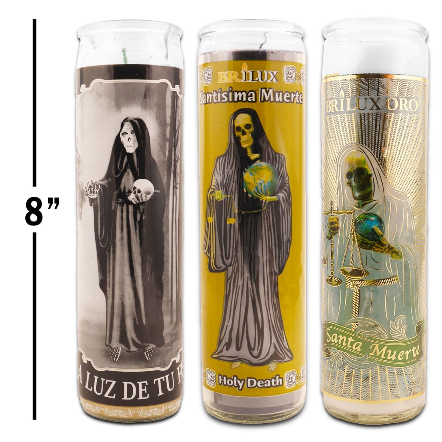 3 Pack Santa Muerte 8 Inch Black and White Religious Candles - 3 Holy Death Candles for Vigils, Prayers, Blessing Ceremonies, and More | Santa Muerte Devotional Candles