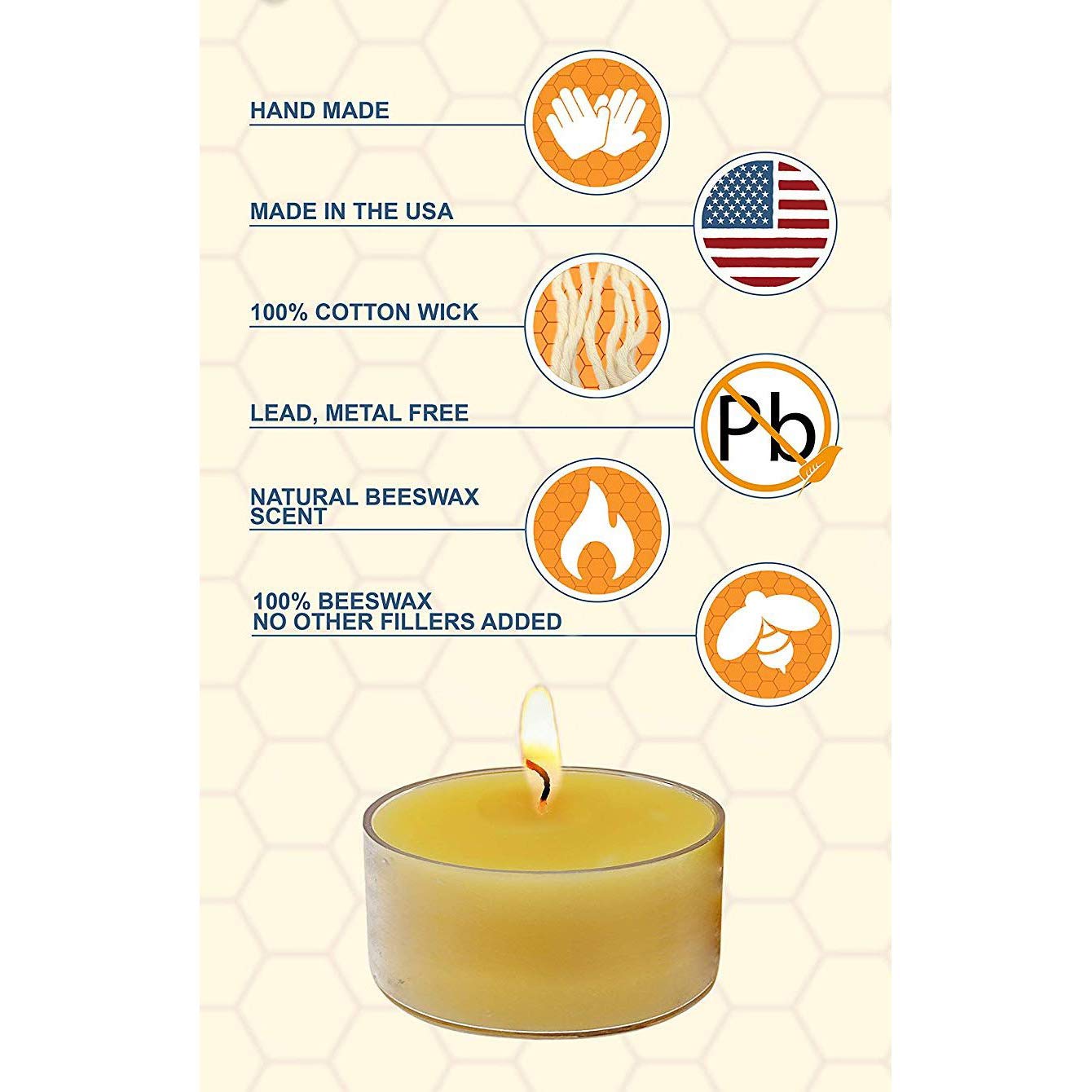100% Pure Raw Beeswax Tea Lights Candles (Set of 12) Organic Hand Made