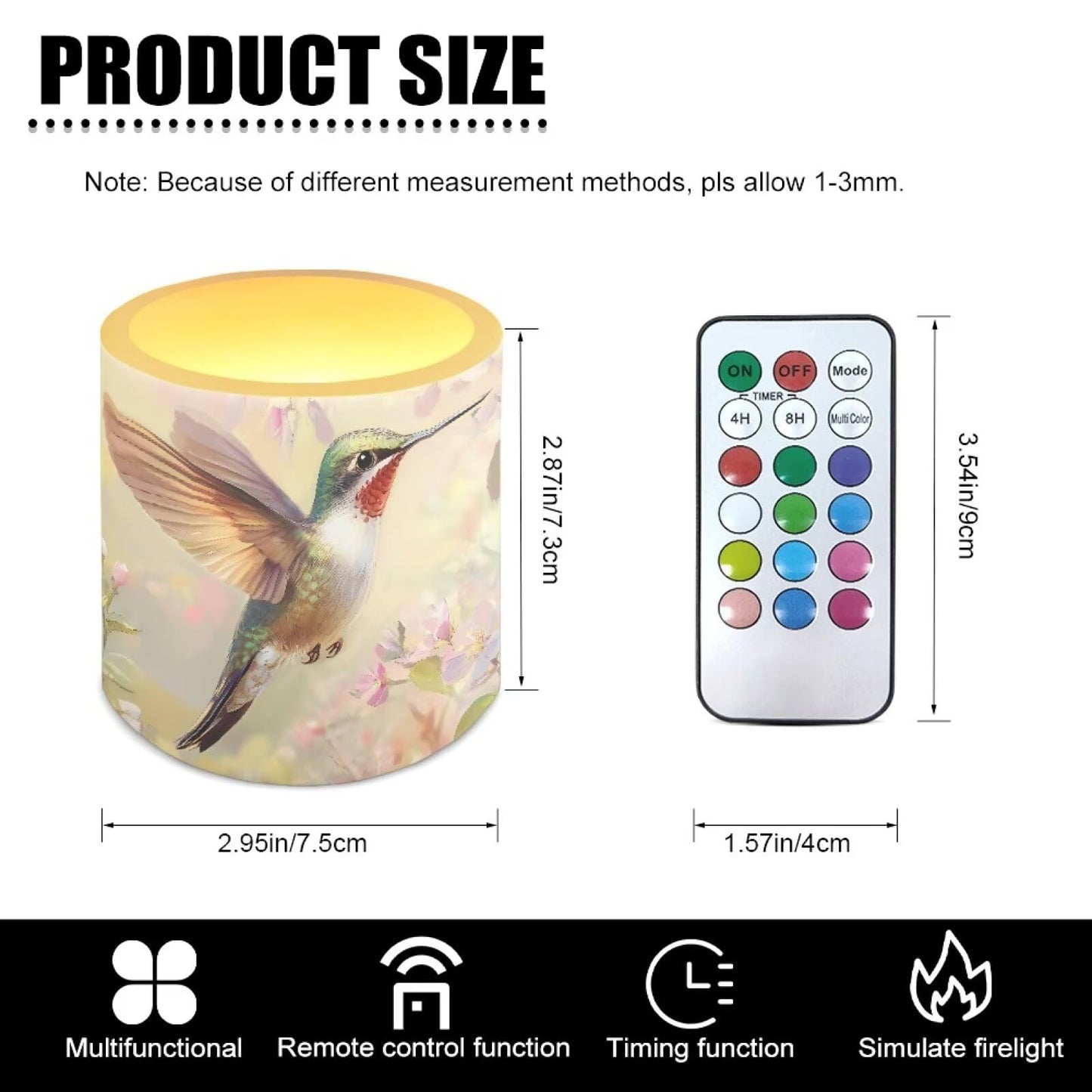 Cozeyat Hummingbird Flameless Candles 4 Pack Battery Operated with Remote Control Timer LED Pillar Candles Waterproof for Indoor Outdoor