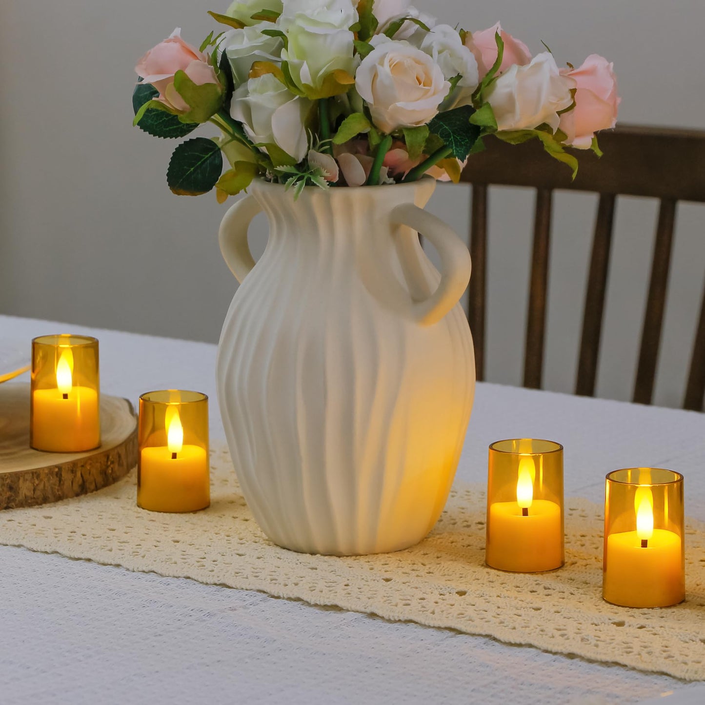 Zevanor Flameless Small Tea Light LED Candles, Acrylic Battery Operated Votive 1.7" x2.5" with Remote Control and Timer, Tealight Amber Flickering Warm Light Pack of 8 Electric Long Lasting