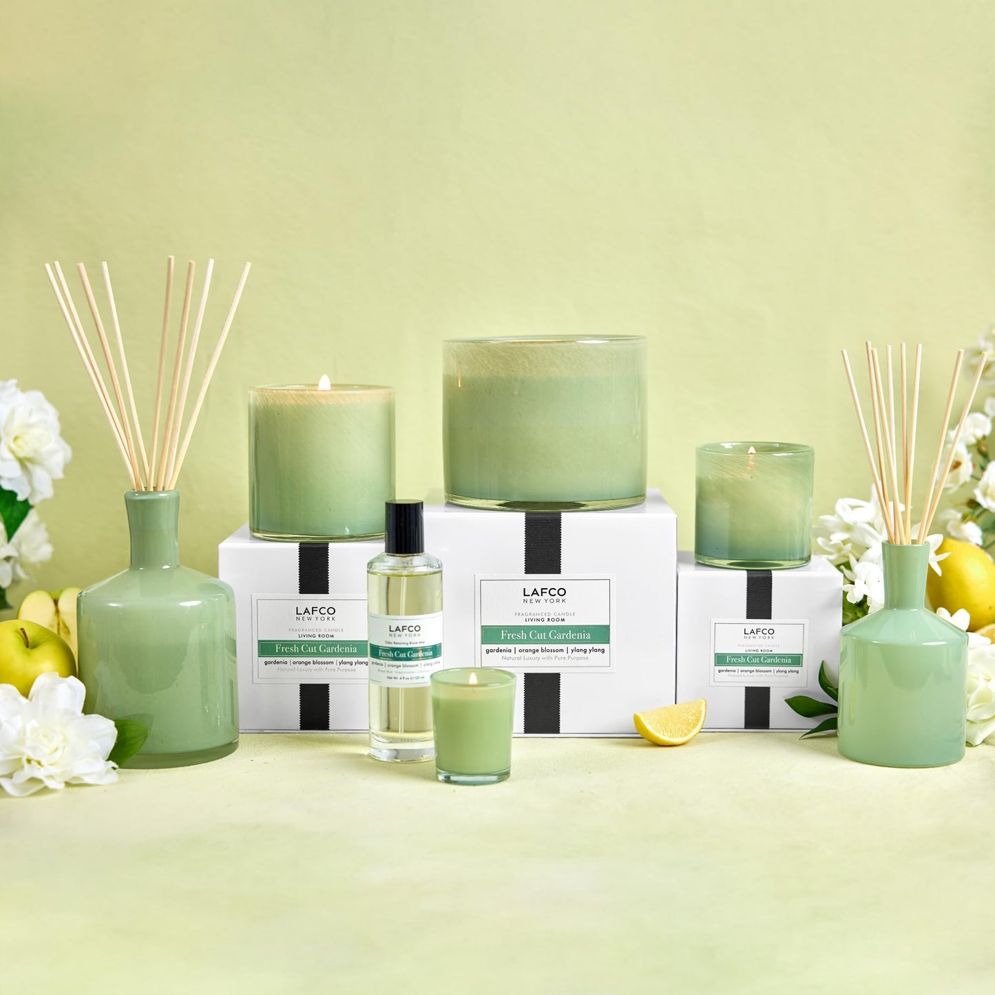 LAFCO New York Signature Candle, Fresh Cut Gardenia - 15.5 oz - 90-Hour Burn Time - Reusable, Hand Blown Glass Vessel - Made in The USA
