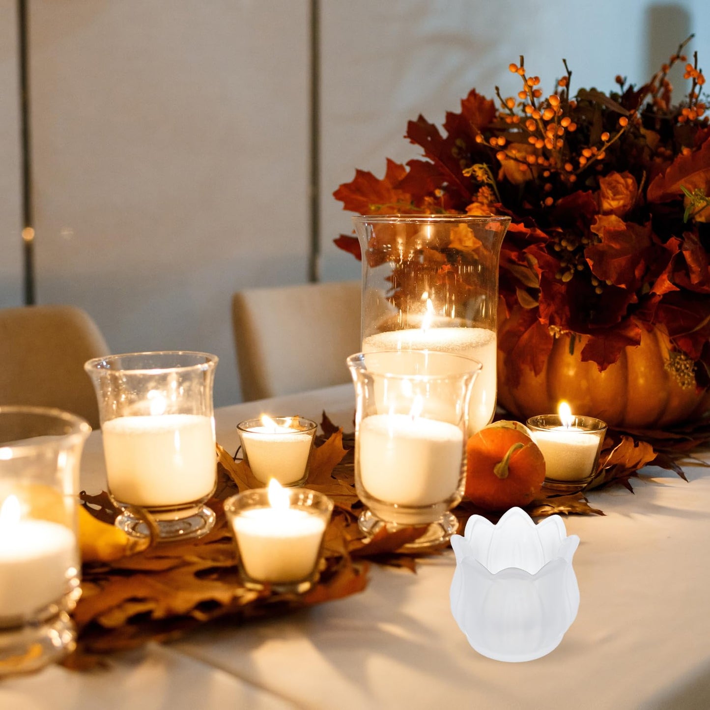 uxcell Glass Tea Light Candle Holder, Tulip Crystal Glass Votive Candle Holder for Desk Table Centerpiece, Wedding, Party, and Home Decor(White)