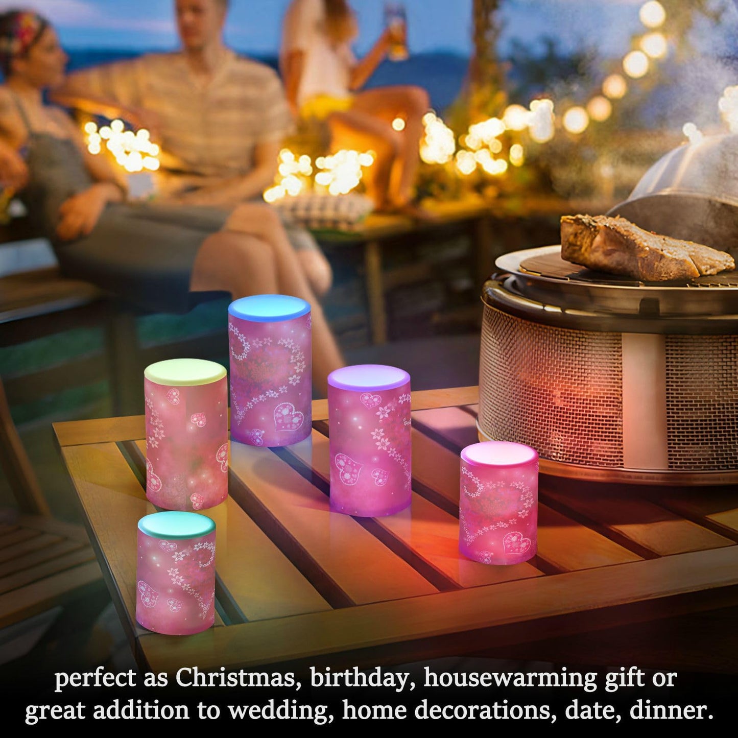ALAZA Valentines Day Hot Pink Heart Flickering Flameless Candles Battery Operated with Remote Timer,Tea Light Candles LED Pillar Votive Candles Set of 2 for Outdoor Indoor Decorations