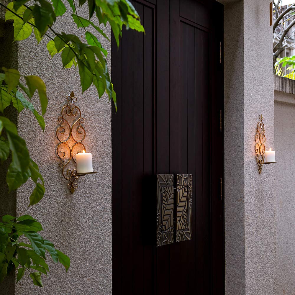 Sziqiqi Iron Wall Candle Sconce Holder Set of 2 Hanging Wall Mounted Pillar Candle Sconces Holder, Wall Sconces Decor for Bedroom Dining Room, Gold