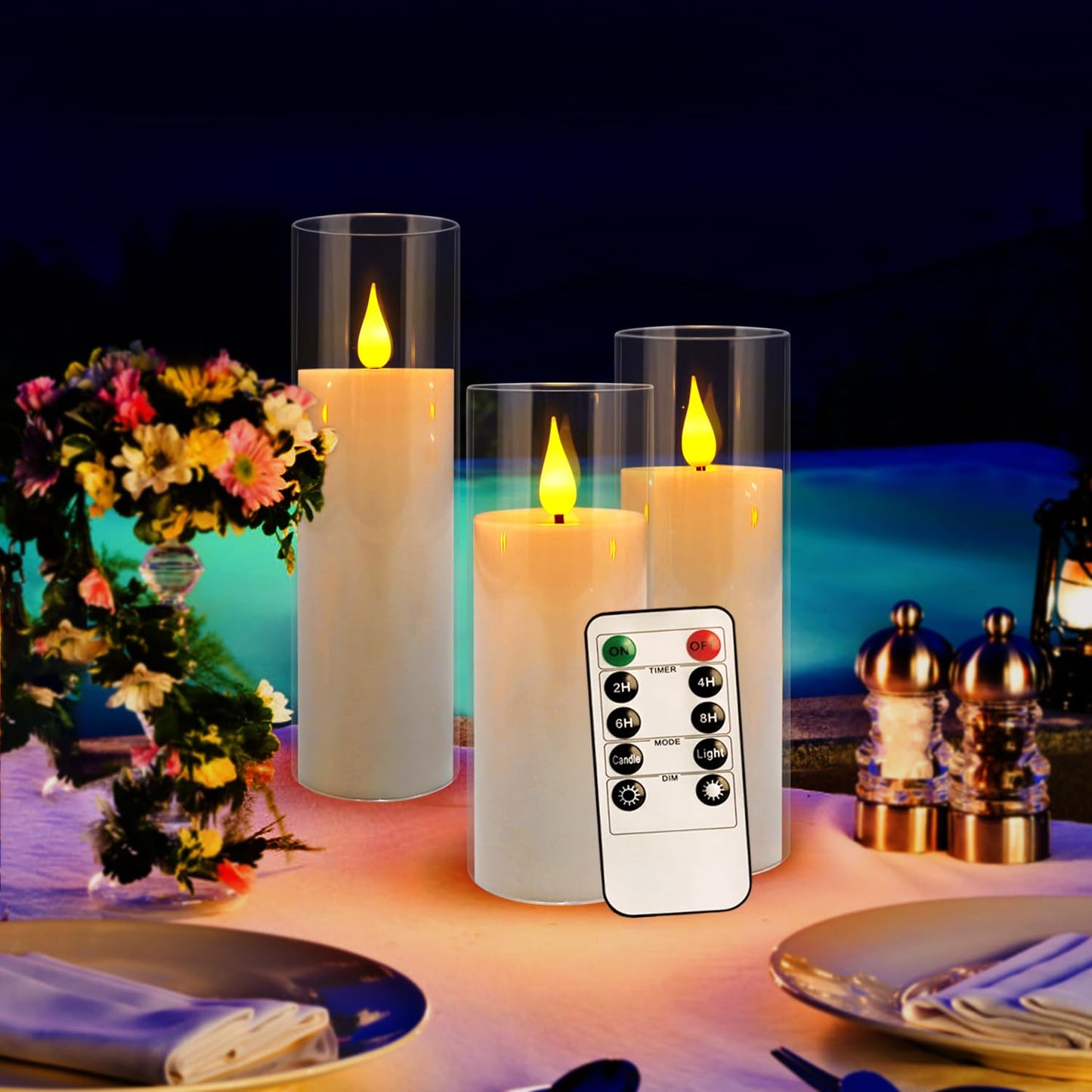 Flickering Flameless LED Candles, 24 Pcs Battery Operated Acrylic LED Pillar Candles with 4 Remote Controls & Timer Function - Safe for Home, Wedding, Outdoor Decor, Halloween, Christmas Party.