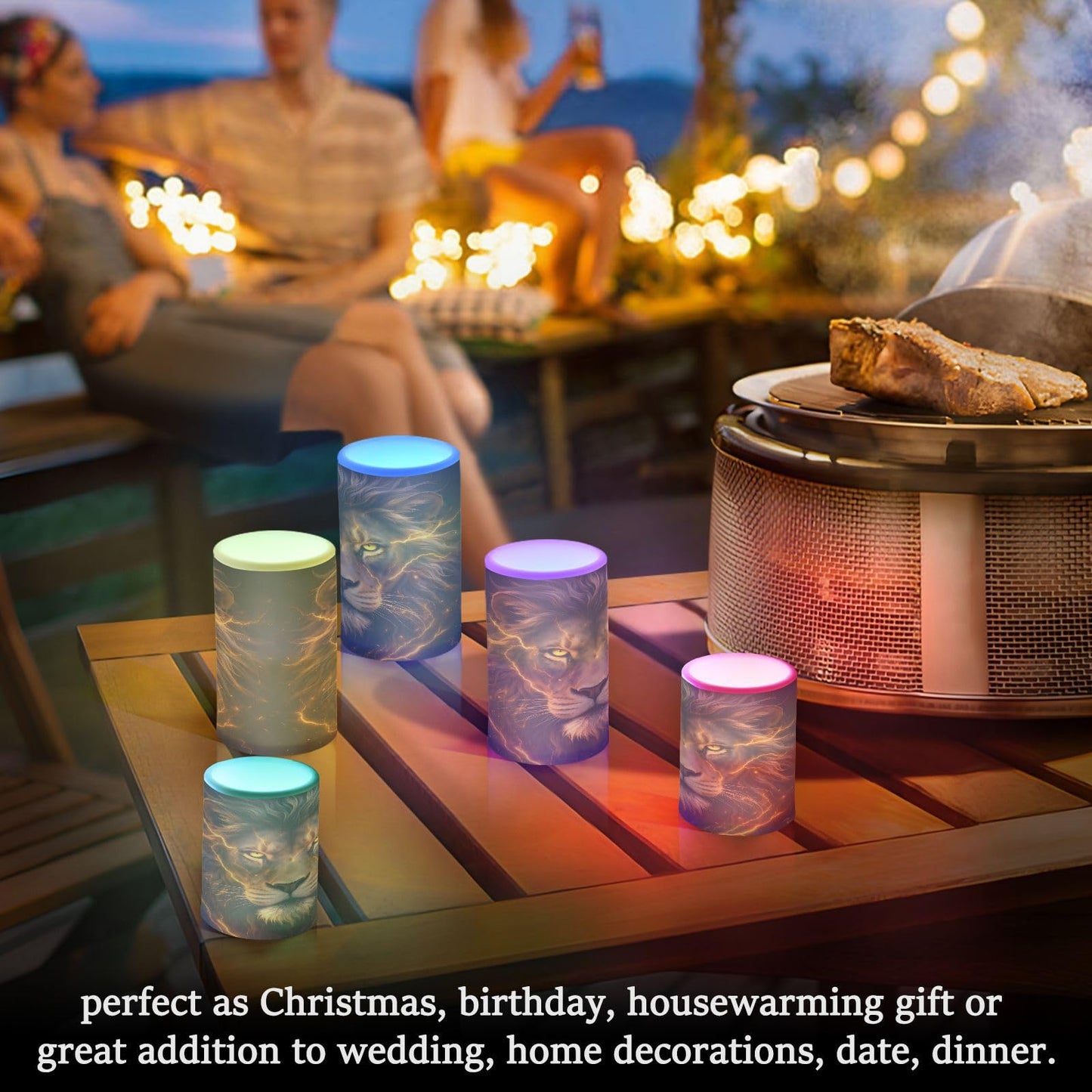 KGLDSNM Golden Lion LED Flameless Flickering Candle with Remote Timer Battery Operated for Indoor Outdoor Party Holiday Home Decor 2 Pack
