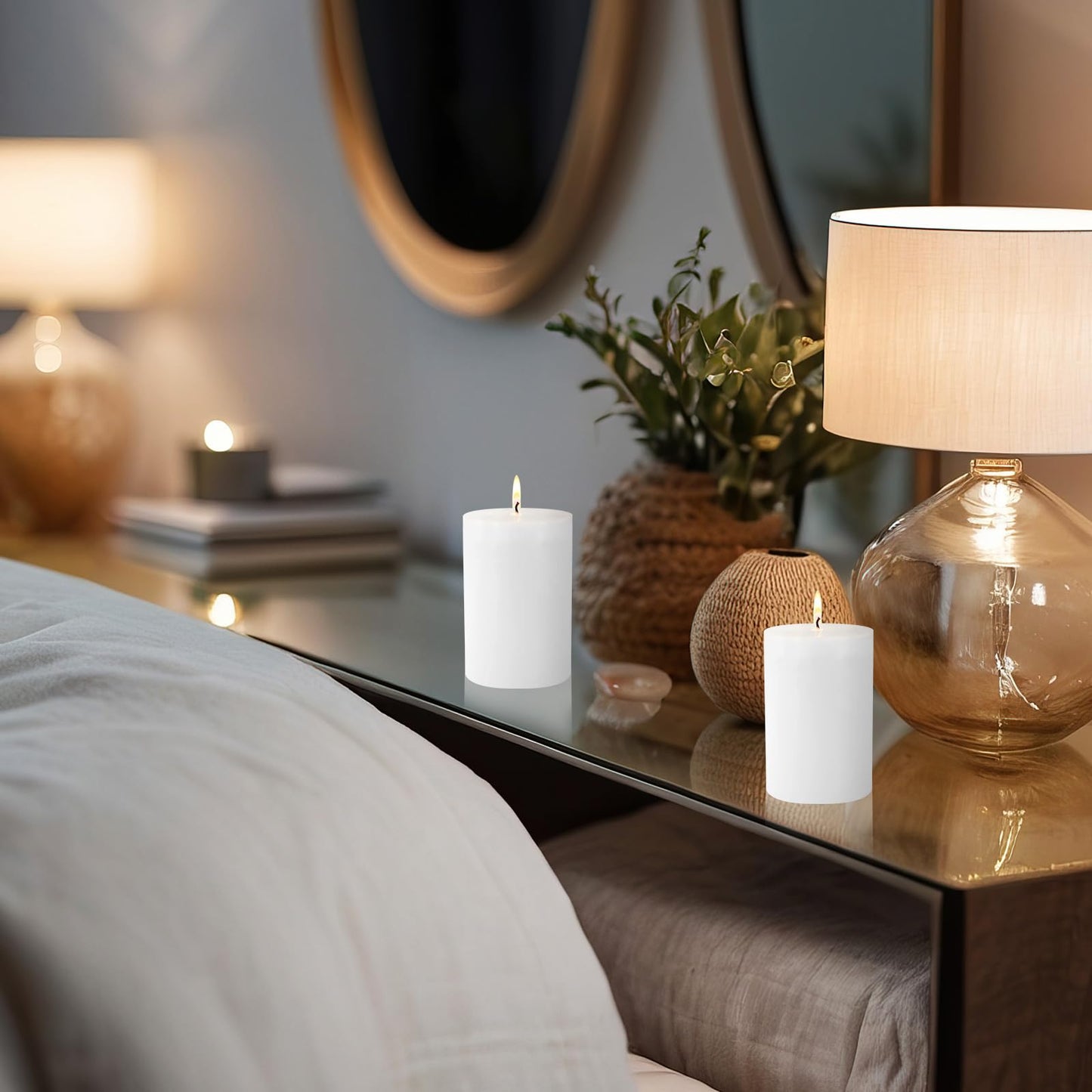 2.75“ x 4” Hand Poured Unscented Candles, Dripless Pillar Candles Set of 6, Long Burning, Clean and Neat, Burn Time Approx. 90 Hours, Rustic, Weddings, Dinner Parties, Christmas, and Home Décor