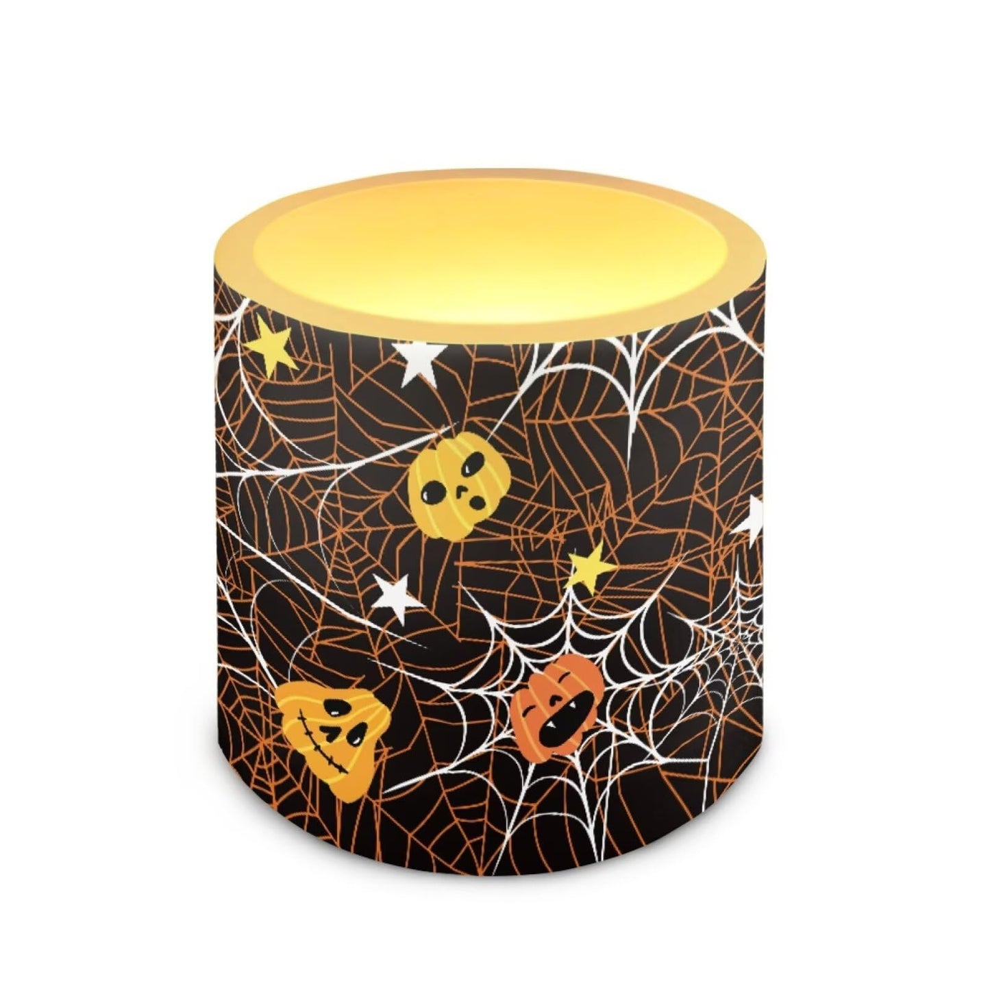 Merkmak 4 Pack Halloween Flickering Flameless Candles with Timers Battery Operated LED Candles with Remote Tea Lights for Trick or Treat Party Home Decorations, Pumpkin Spider Web