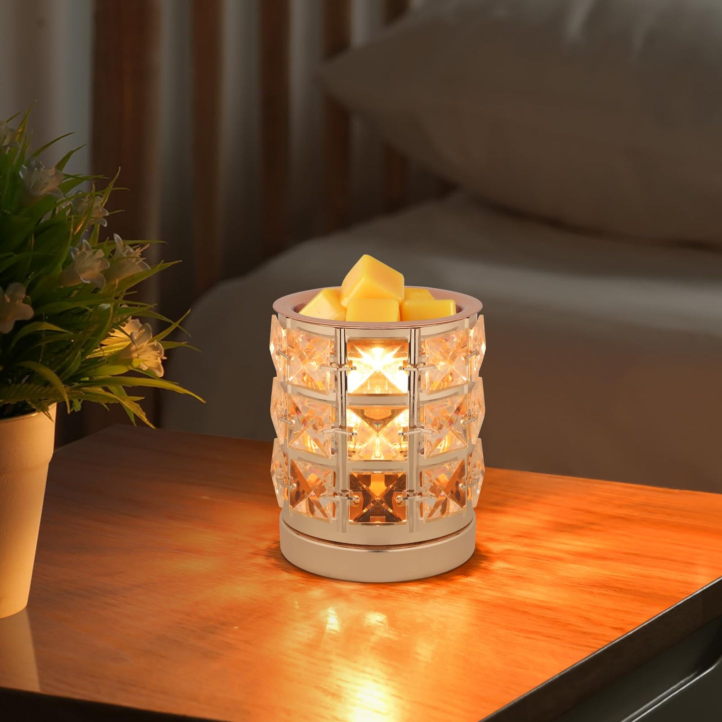 Crystal Wax Melt Warmer Candle Wax Warmer for Scented Wax 2 in 1 Wax Melts Fragrance Warmer Wax Cubes Melter Home Office Deco Night Light Valentines Day Birthday Gifts for Women Mom Girl(02-Gold)