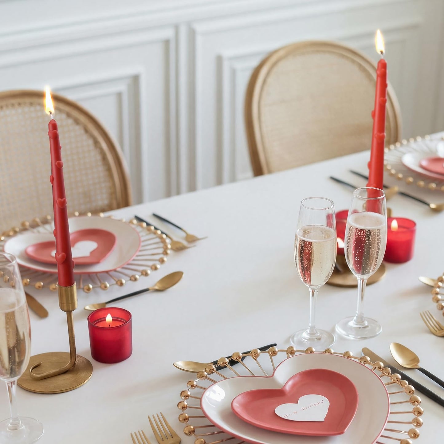 Nuanchu 4 pcs Valentine Heart Taper Candles 3D Heart Pillar Candles 10 Inch Red Pink Long Tapered Candlesticks Unscented, Smokeless, Dripless for Birthday Christmas Dinner Wedding Party Home Decor