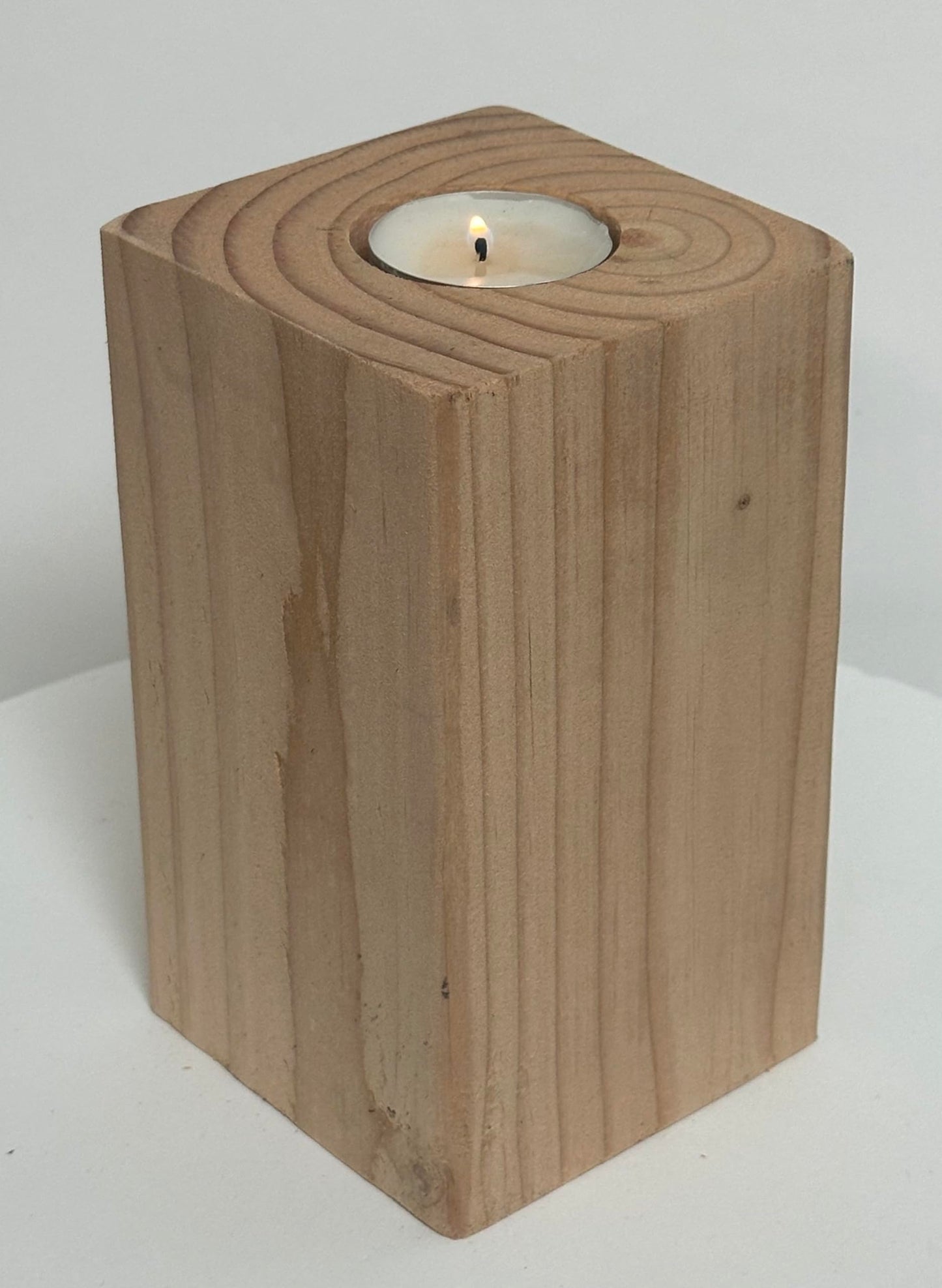 6" Tall Wood Tea Light Candle Holder Block (Natural Wood)
