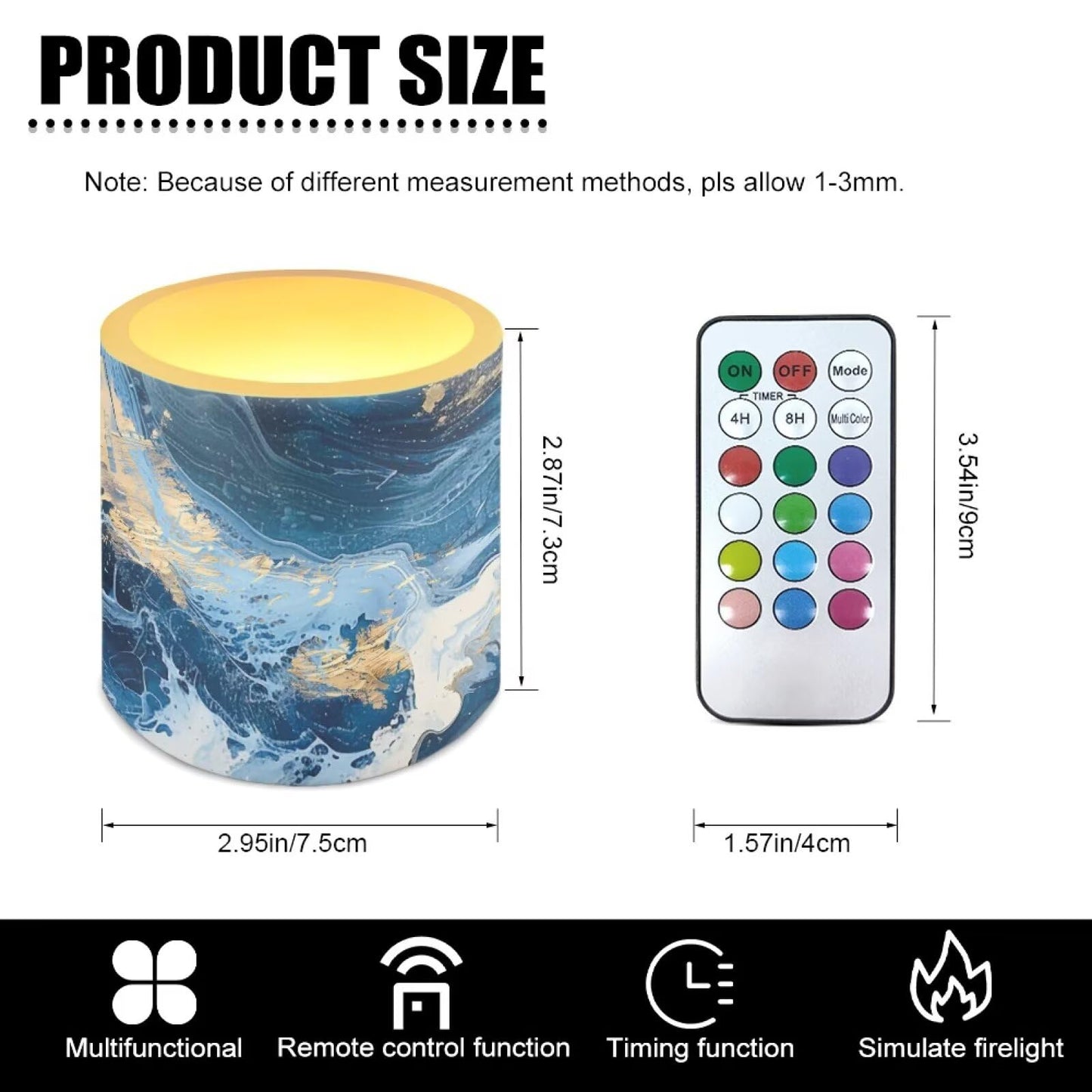 Cozeyat Ocean Marble LED Candles Set of 4 Battery Powered Flameless with Remote Timer Flickering Flame Waterproof for Home Patio Garden Decor