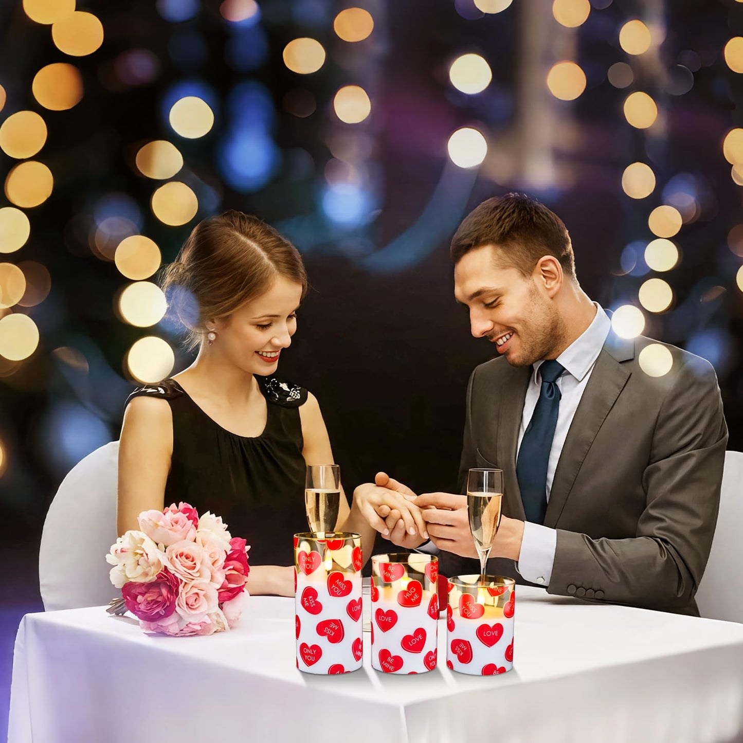 Lebaley 3PCS Valentine Flameless Candles with Remote,Valentine Candles,Love Heart Pillar Candle,Battery Operated LED Candles, Valentines Day Candles for Wedding Anniversary Romantic Night