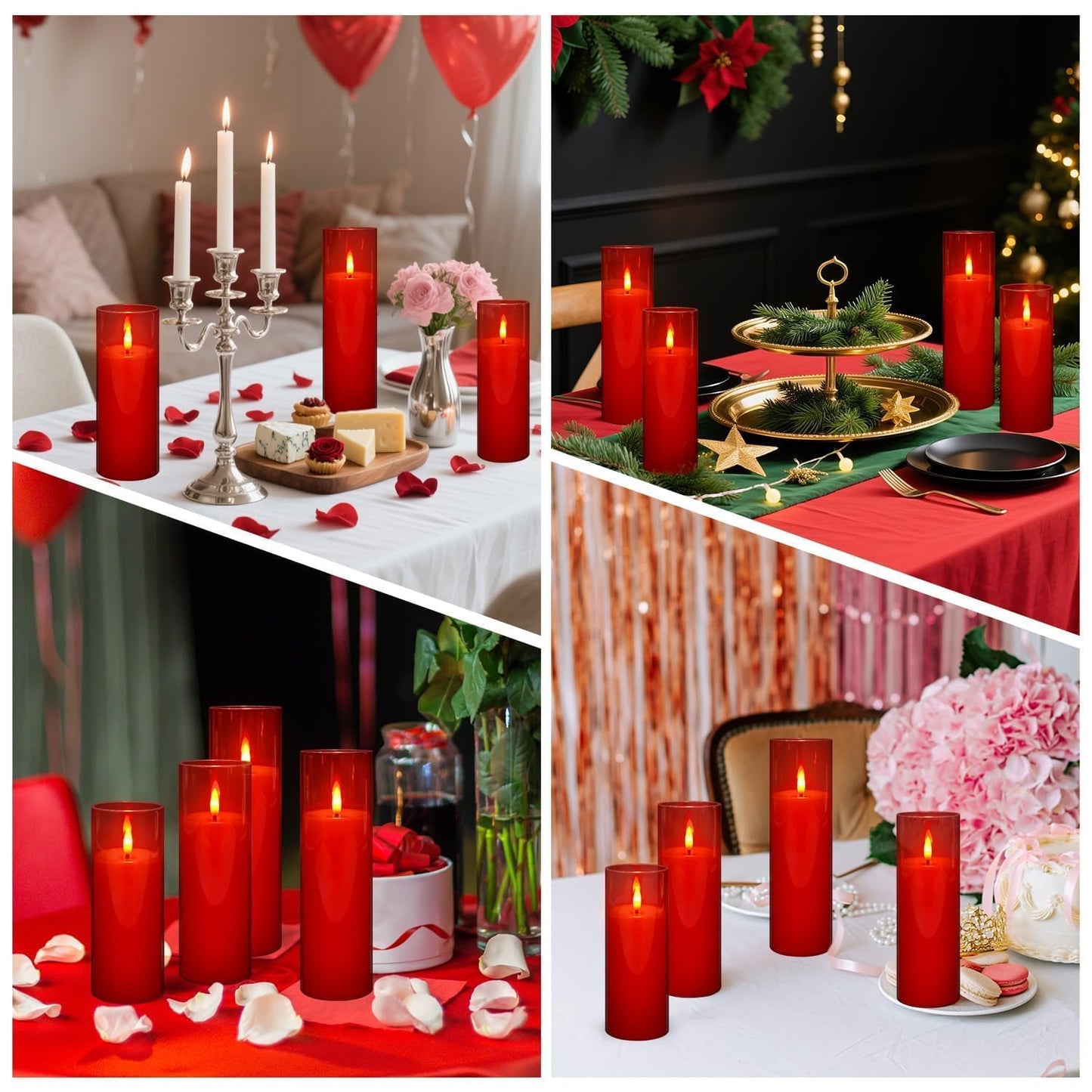 Grcdoyvl 24-Pack Red Flameless LED Candles - Remote Control & Timer, Realistic Flickering for Chinese New Year Decor, Valentine's Day, Romantic Home Ambiance, Fireplace Mantel & Festive Centerpieces