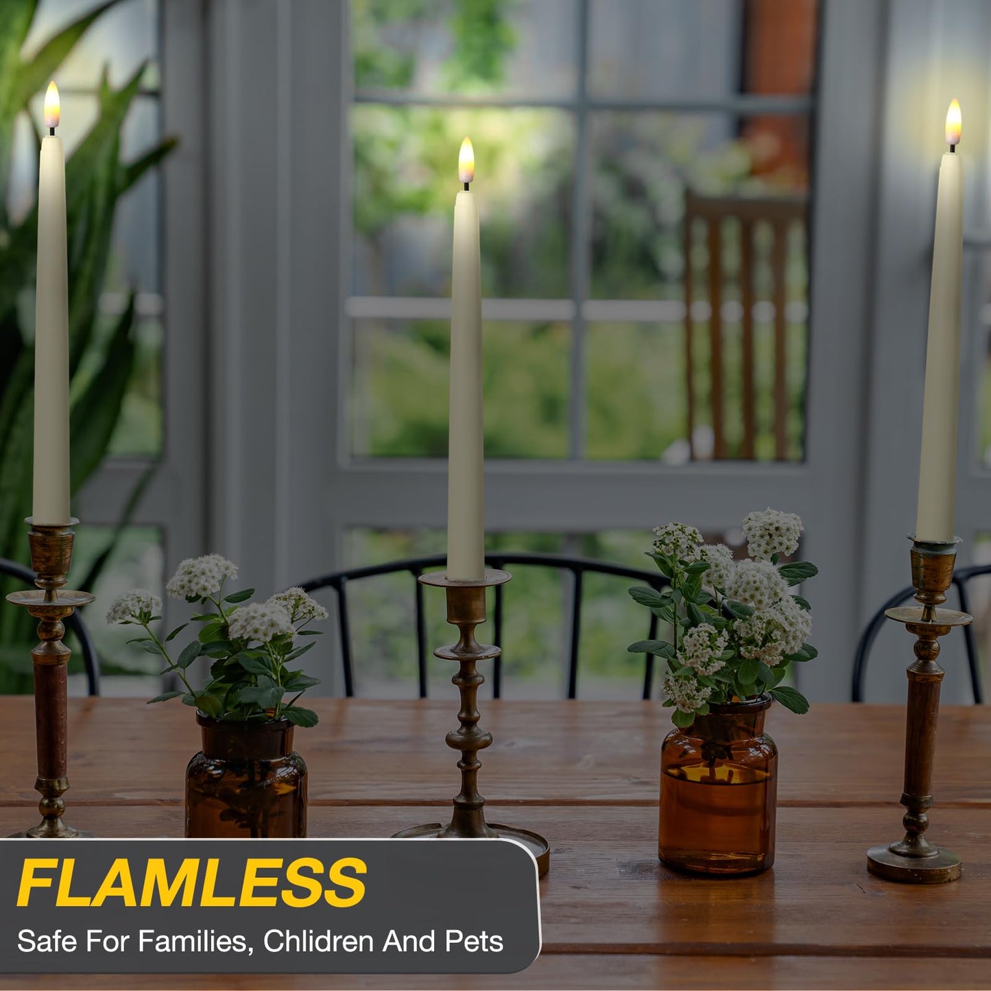 Reginary 48 Pcs Flameless Taper Candles with 4 Remote, Battery Operated Flickering Flameless Taper Candles 3D Wick Fire LED Faux Wax Lights for Wedding Christmas Holiday (Ivory,9.65 Inches)