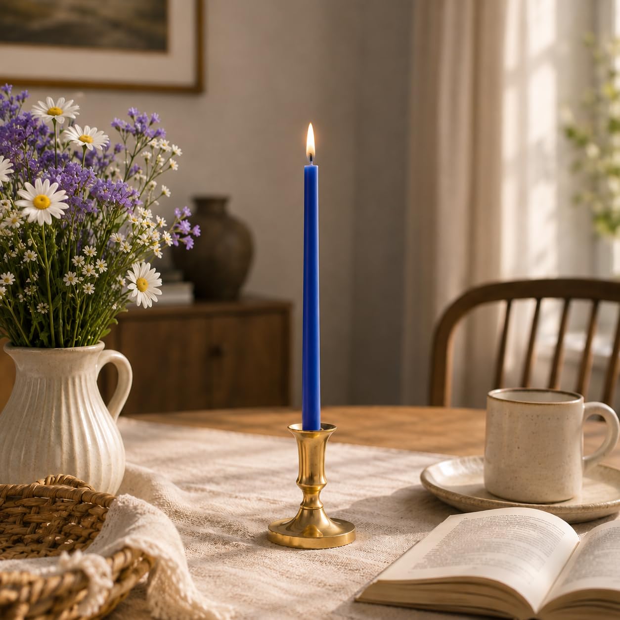 Petekoğlu 15-Pack Beeswax Wish Candles – Handcrafted, Drip-Free, Smoke-Free Slim Taper Candles for Rituals, Meditation, Birthday & Home Décor – Natural Honey Scent 7.87” x 0.24” (Deep Blue)