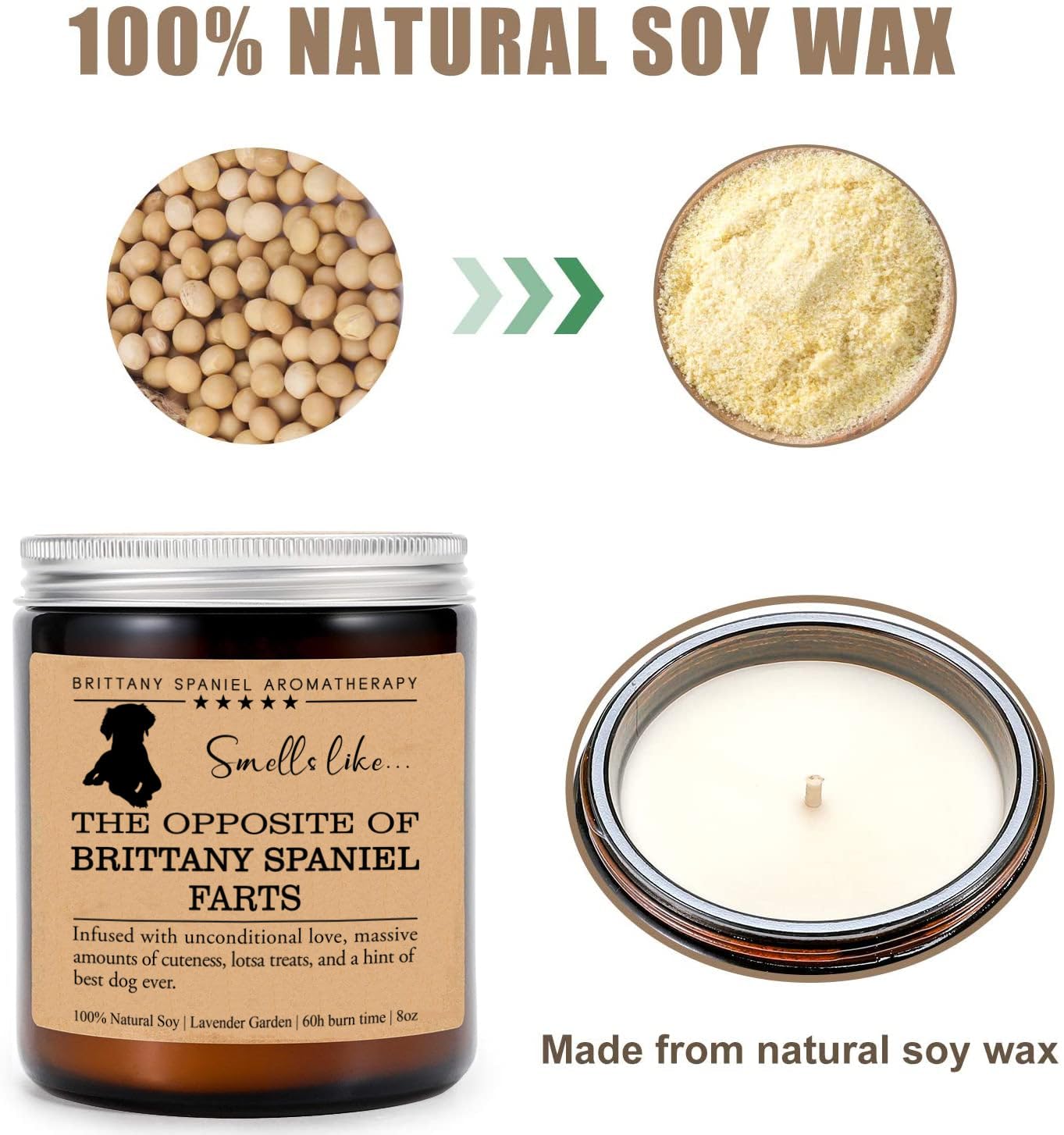 AcevedoDesign Brittany Spaniel Scented Candle, Lavender, Modern Jar Candle, All Season Animal Theme, 8oz, Unisex