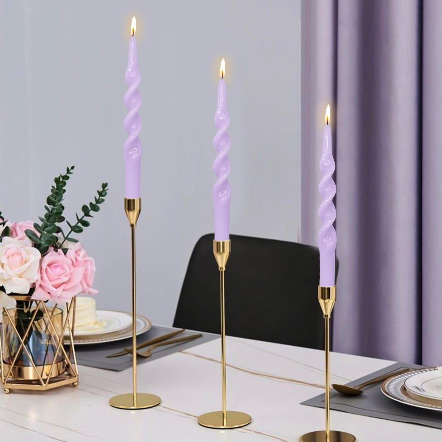 Spiral Taper Candles Twisted Candlesticks -10 INCH Purple Candle Sticks Long Tapered Candle Unscented Candle for Home Dinner Holiday Wedding Party