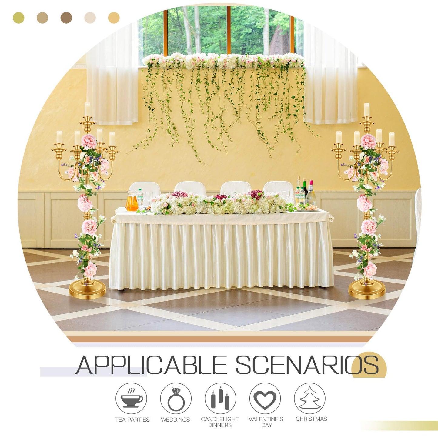 2 Pcs Gold Wedding Floor Candelabra 50 Inch Antique Led Candle Stand Metal 5 Arm Candelabra Centerpiece Decoration for 5 Candlesticks Bridal Shower Christmas Aisle Event Birthday Party Ceremony Home