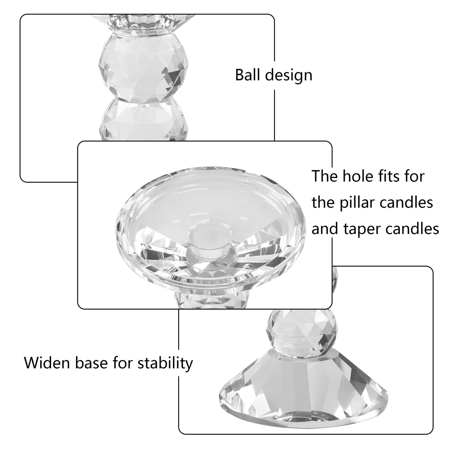 DONOUCLS 2-Pack Crystal Candle Holders, Clear Crystal Taper or Pillar Candlesticks, Table Centerpiece Home Decor for Wedding, Dining, Party(4.9in Tall)