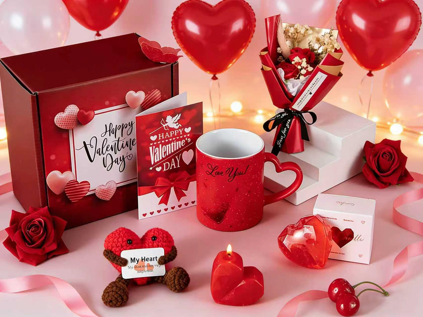 Valentine's Day Gifts for Wife Girlfriend Lover Her Women, Love You Romantic Red Gifts Set, Wedding & Engagement Gift Basket, Unique Present for Wedding Engagement Anniversary Bulk Box Set 12 oz Mug