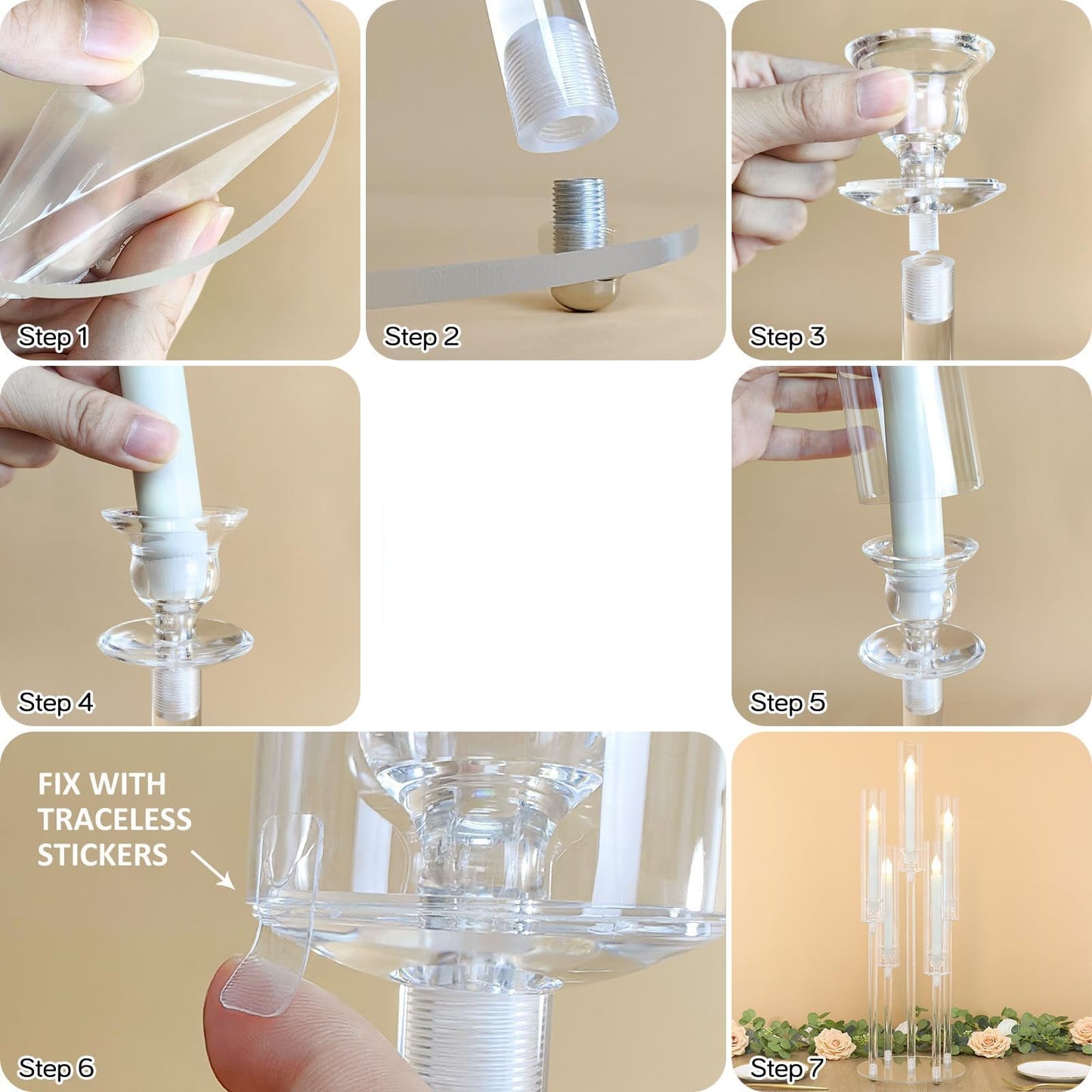 2/4PCS Candle Holder - Candelabra, 3/5 Arms Clear Candelabra Centerpieces for Wedding, Acrylic Candle Holder, Taper Candlesticks Candle Holders, with Acrylic Shade(3 Arm)