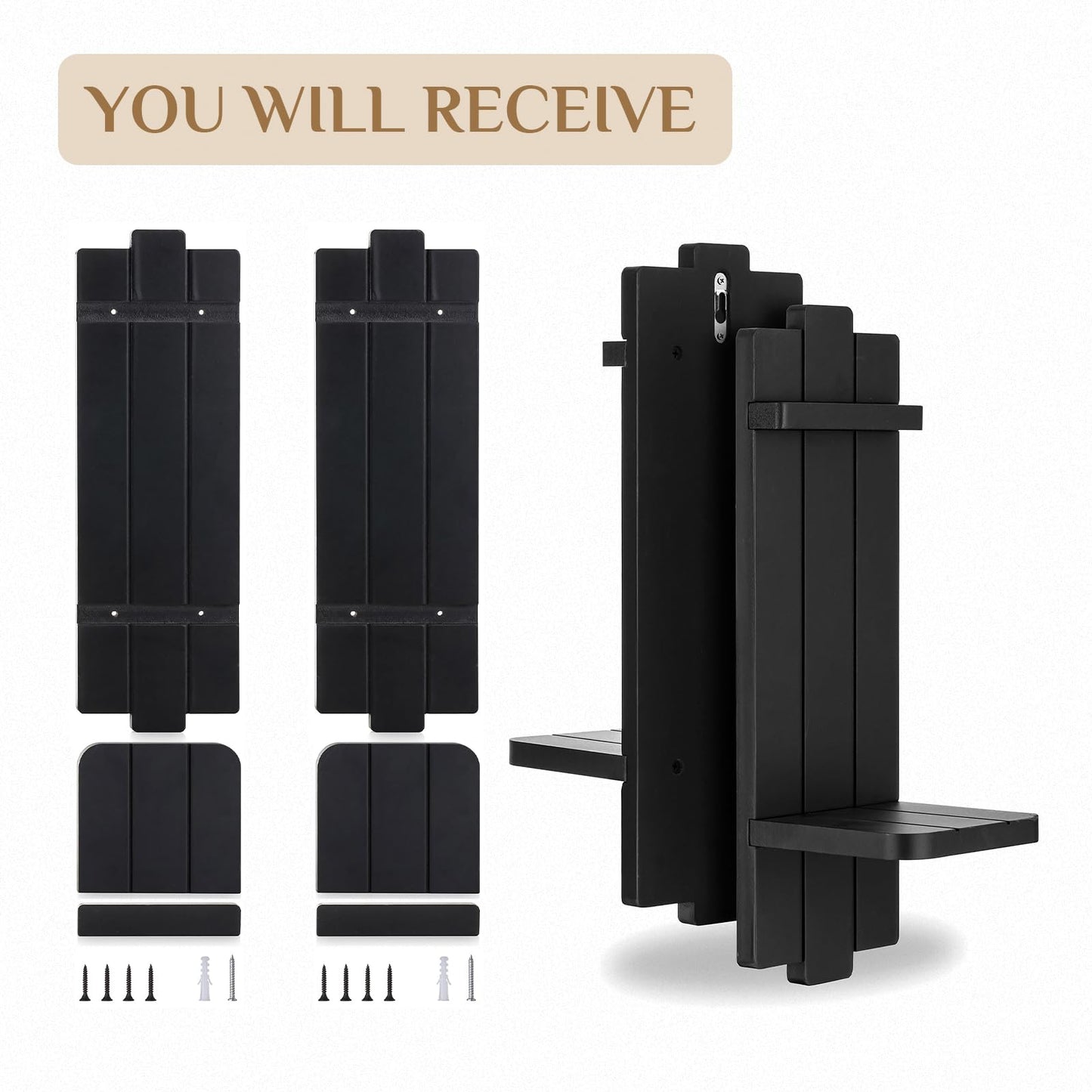 Candle Sconces Black Wall Decor Set of 2 - Wood Wall Candle Holders Set of Two for Small Plants Pillar Candles Tealight - Gothic Distressed Decor for Living Room