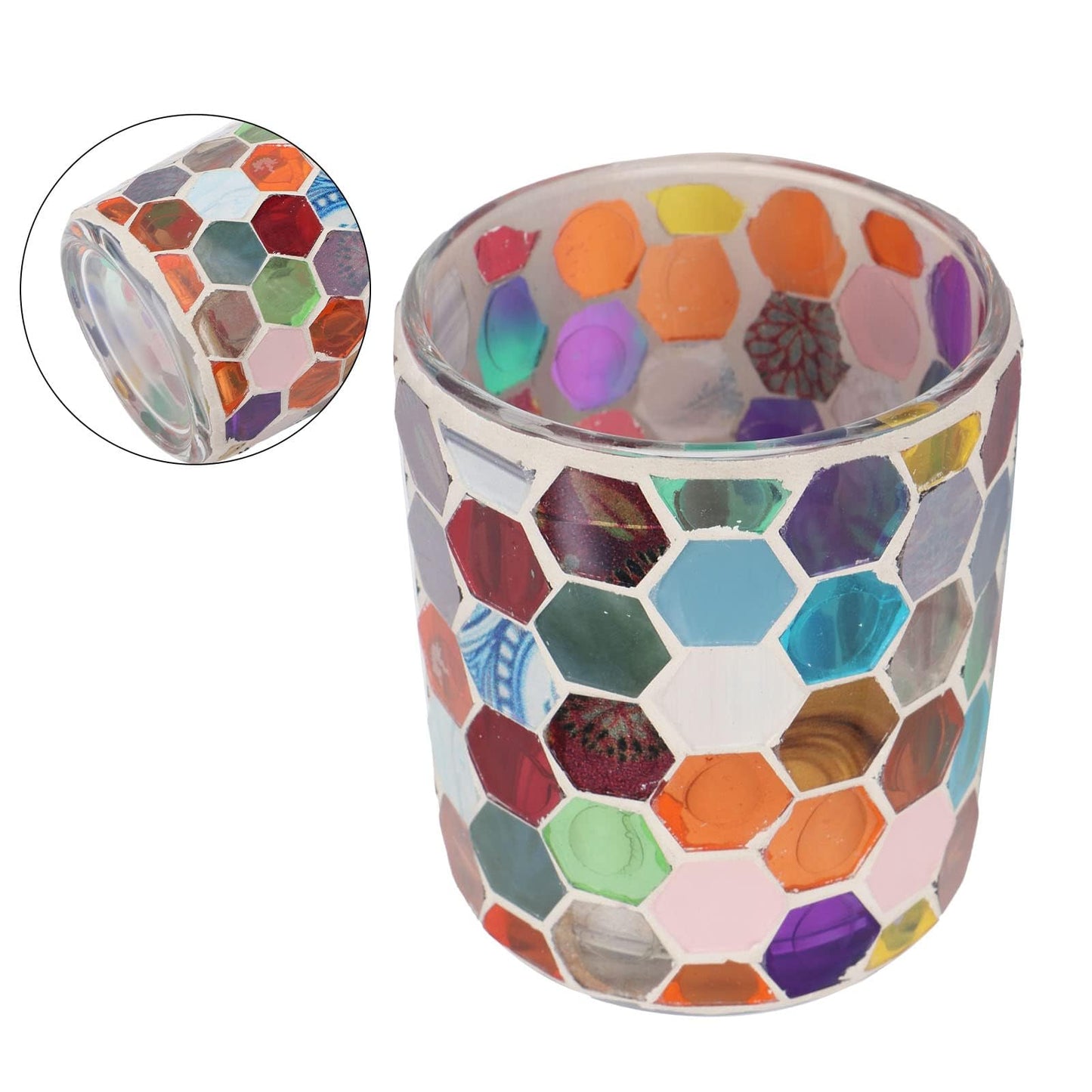 Votive Candle Holder, Glass Tealight Candle Holder with Mosaic Pattern Romantic for Essential Oil Diffuser, Table Centerpiece, Bath Decor