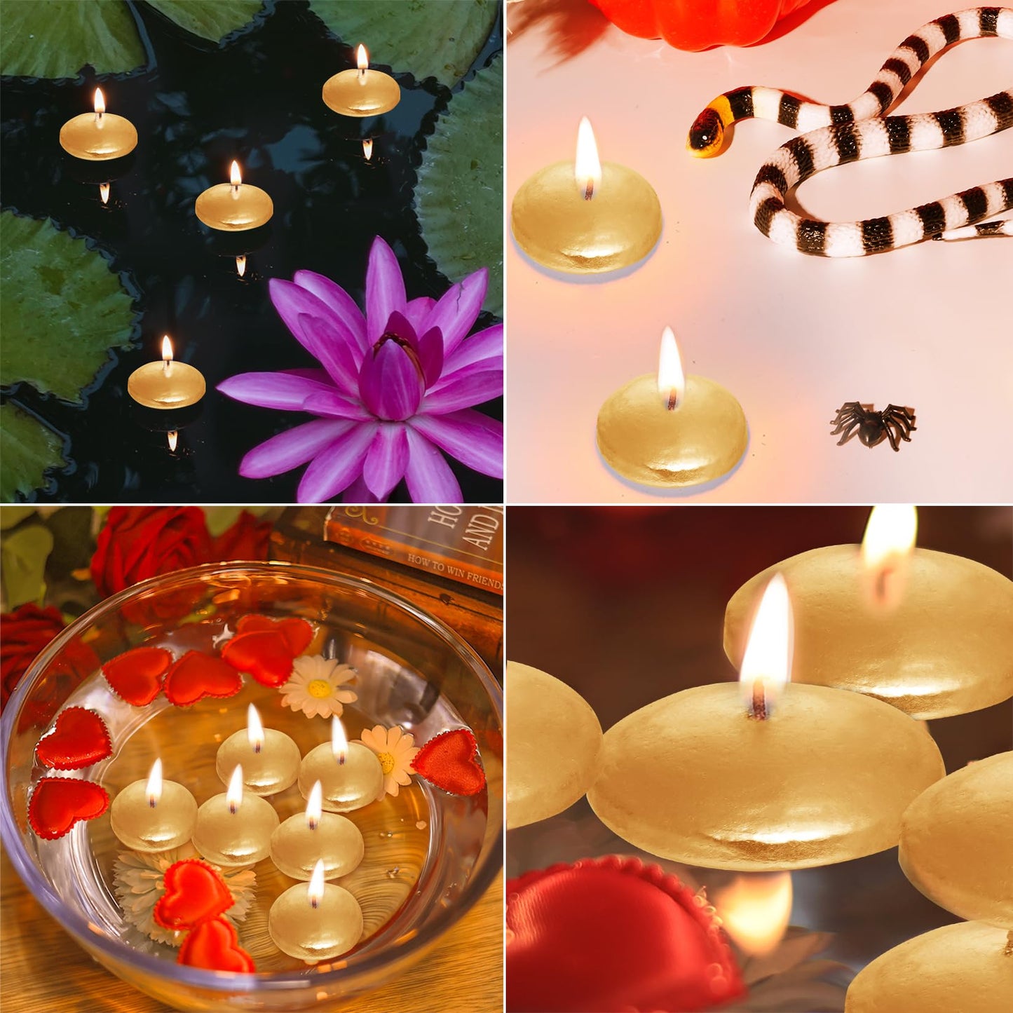 20 Pcs Floating Candles Centerpieces, 1.5 Inch Unscented Floating Candles Small Decoration for Valentine's Day, Thanksgiving, Wedding (Gold)