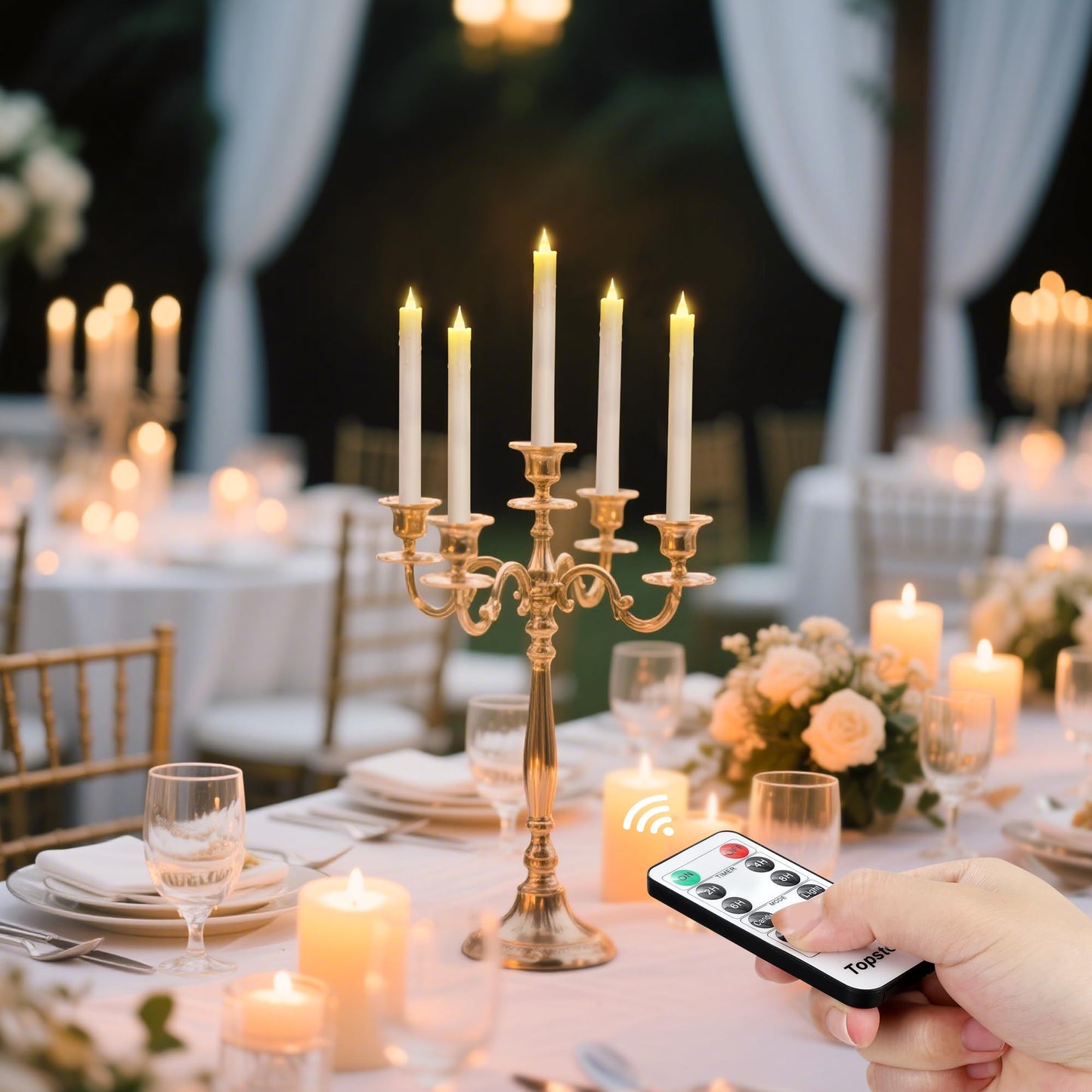 Topstone LED Taper Candles with Remote Control, Flameless 9.8 Inch Battery Operated Candles, Realistic Flickering Warm White Light,Timer Function for Wedding Centerpieces, Fireplace, Home Decor,6Pcs