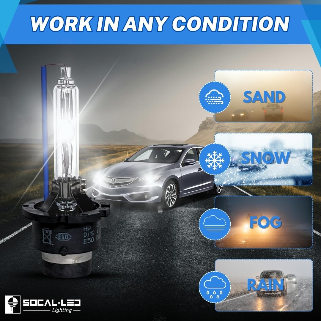 SOCAL-LED LIGHTING D4S Xenon HID Headlight Bulbs - 8000K Ice Blue - HBLB-D4S8K - Pack of 2